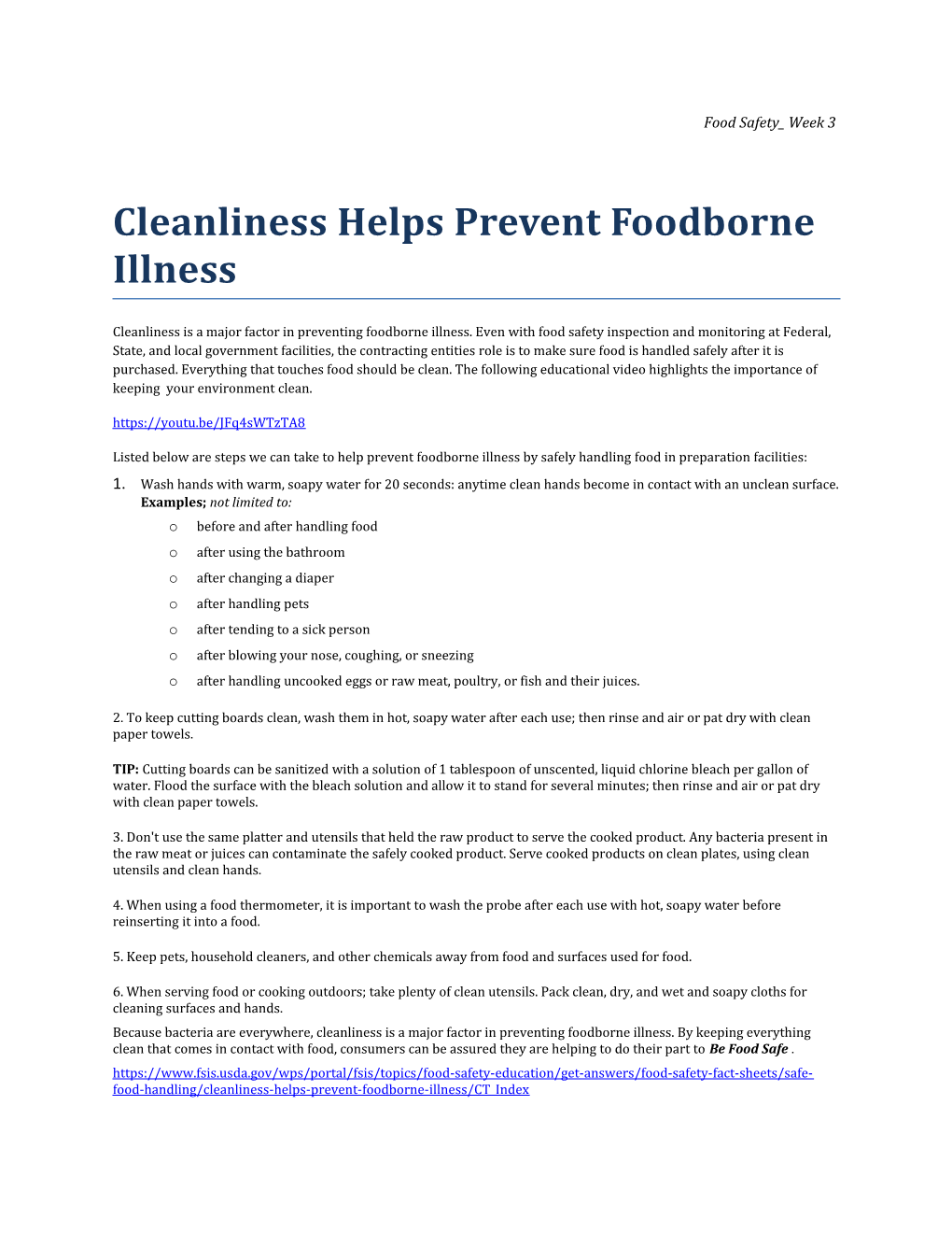 Cleanliness Helps Prevent Foodborne Illness