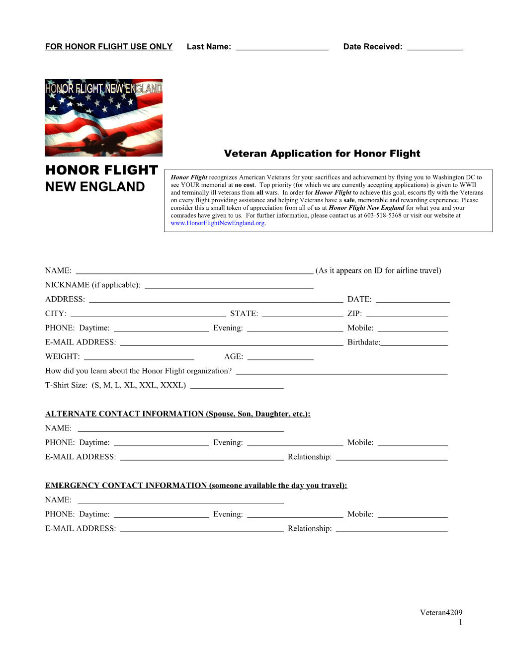 Volunteer Application for Honor Flight