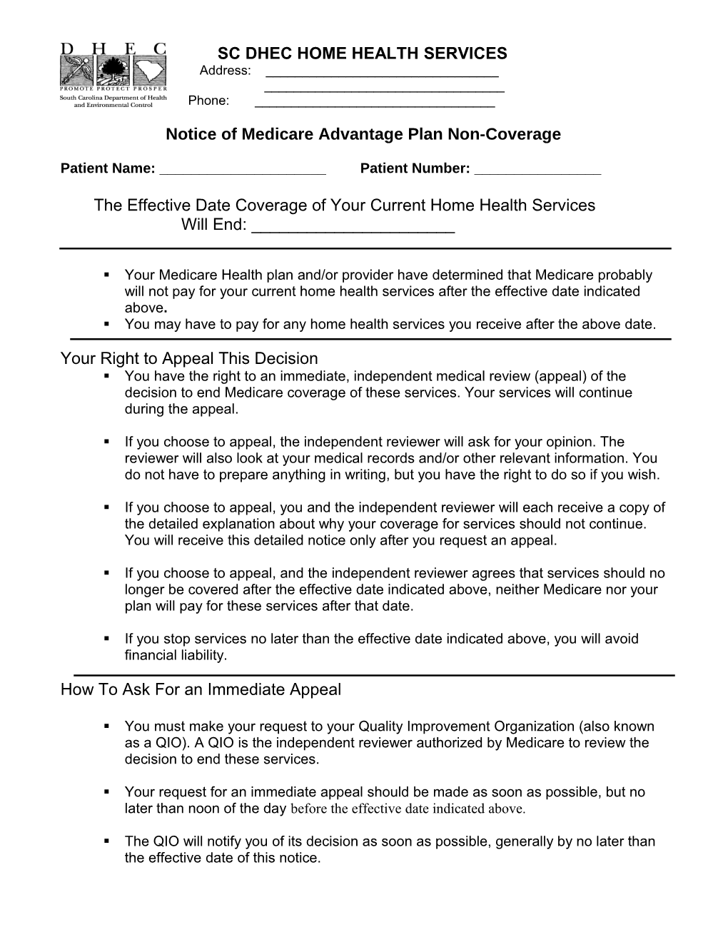 Notice of Medicare Advantage Plan Non-Coverage