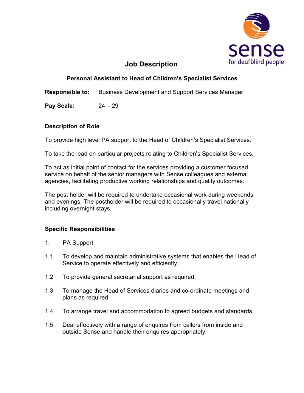 Personal Assistant to Head of Children S Specialist Services