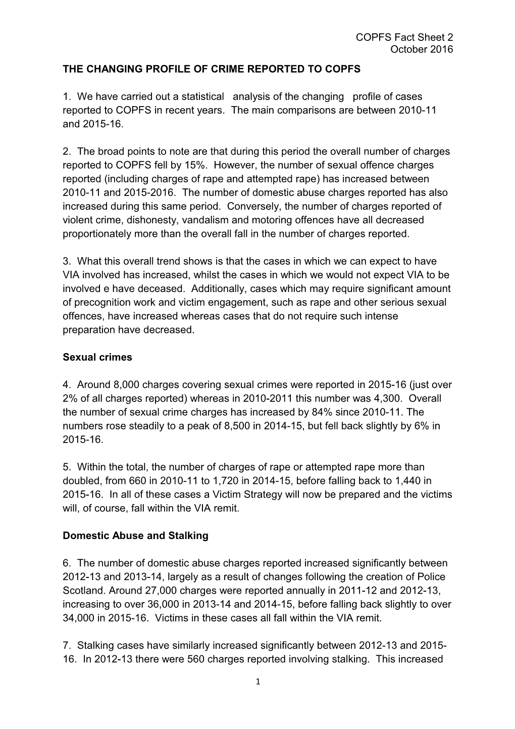 The Changing Profile of Crime Reported to Copfs