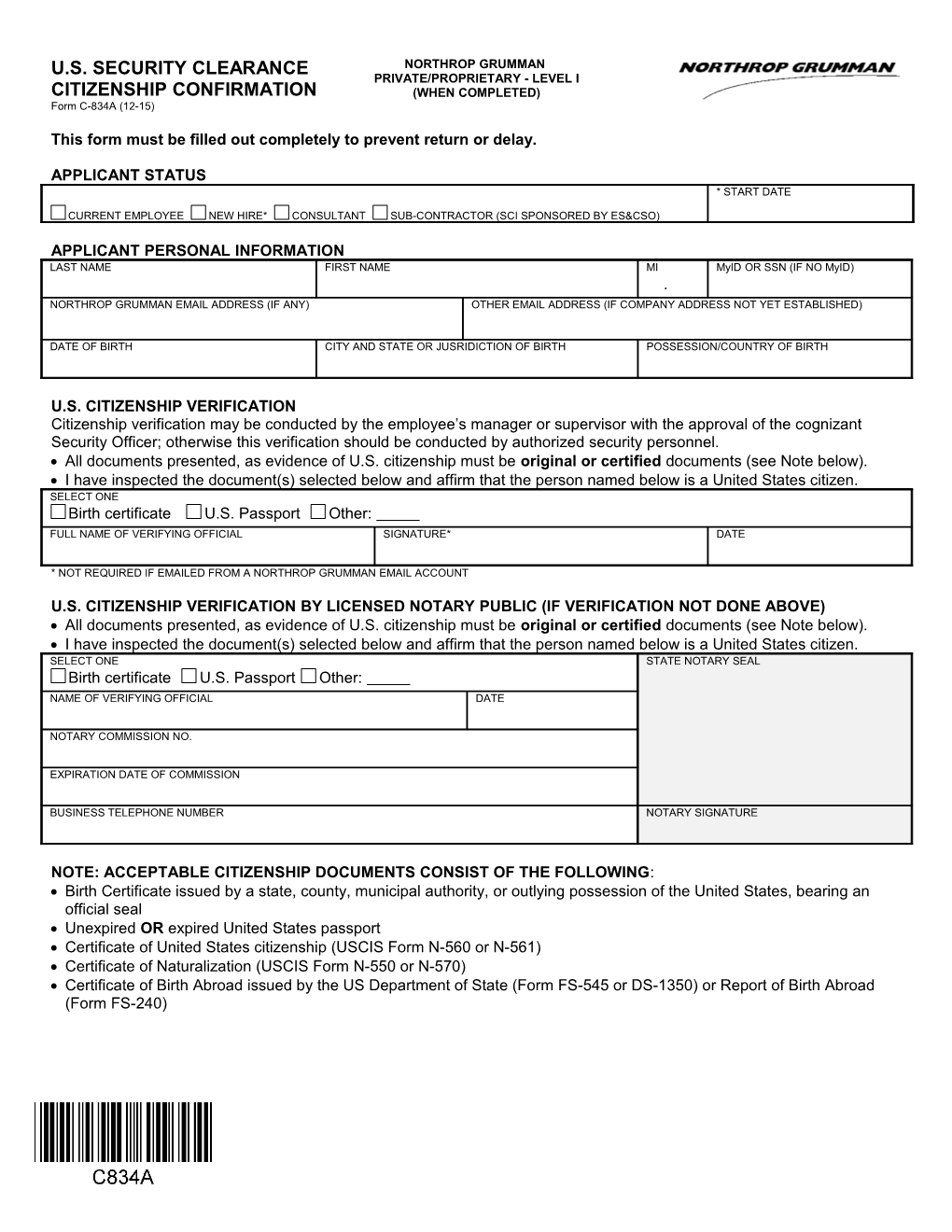 U.S. Security Clearance Citizenship Confirmation