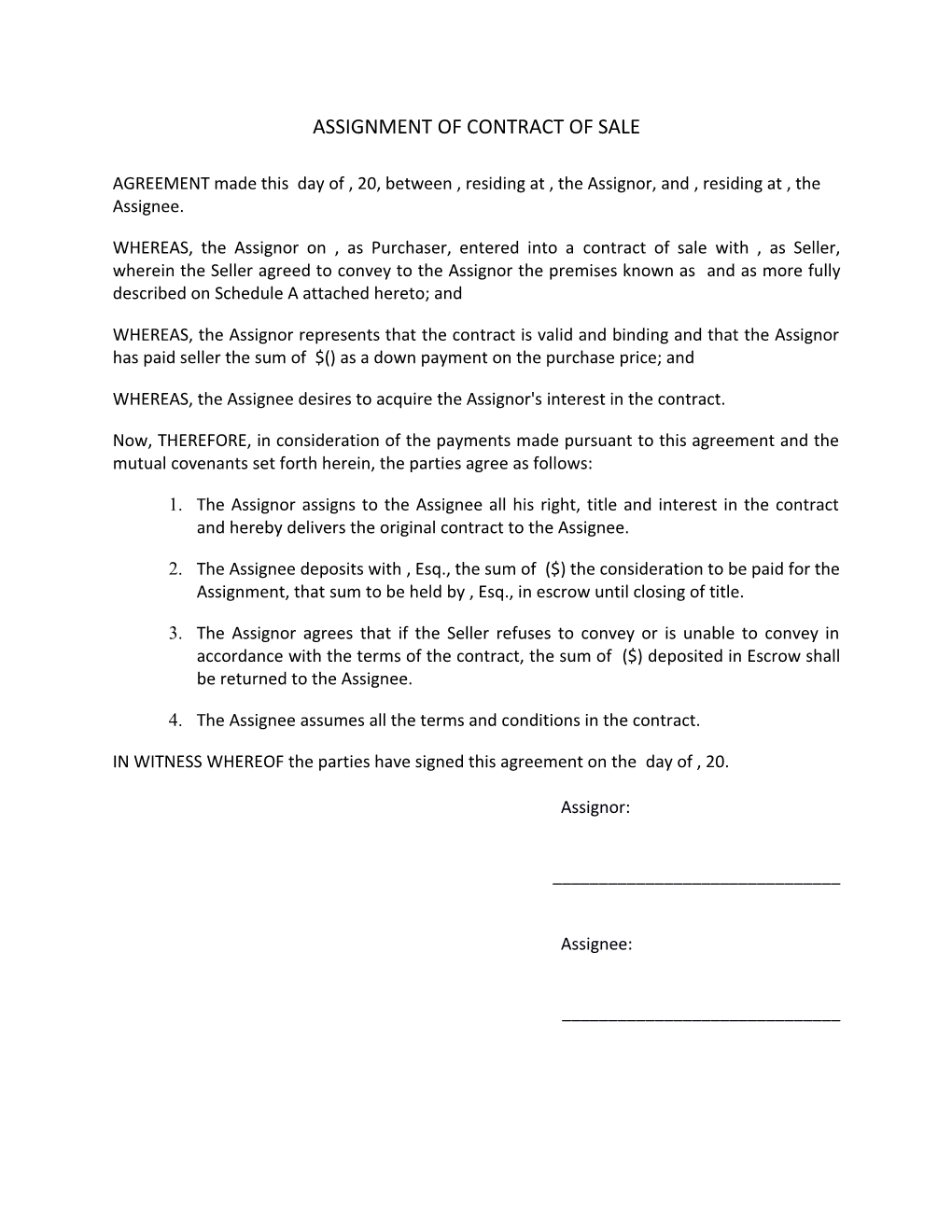 Assignment of Contract of Sale