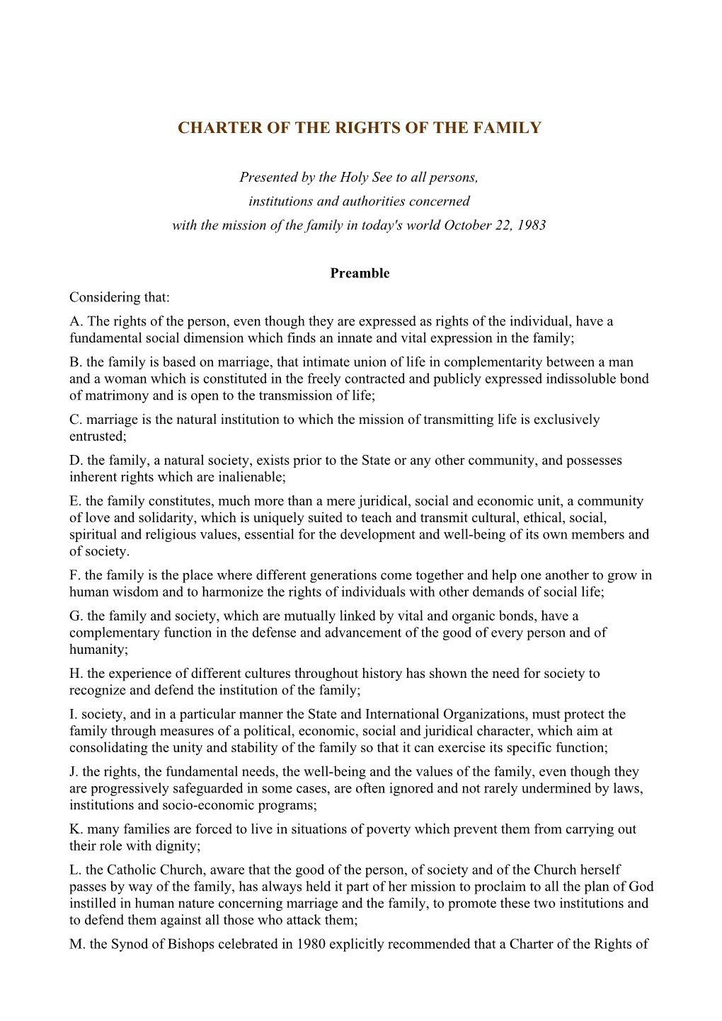 Charter of the Rights of the Family