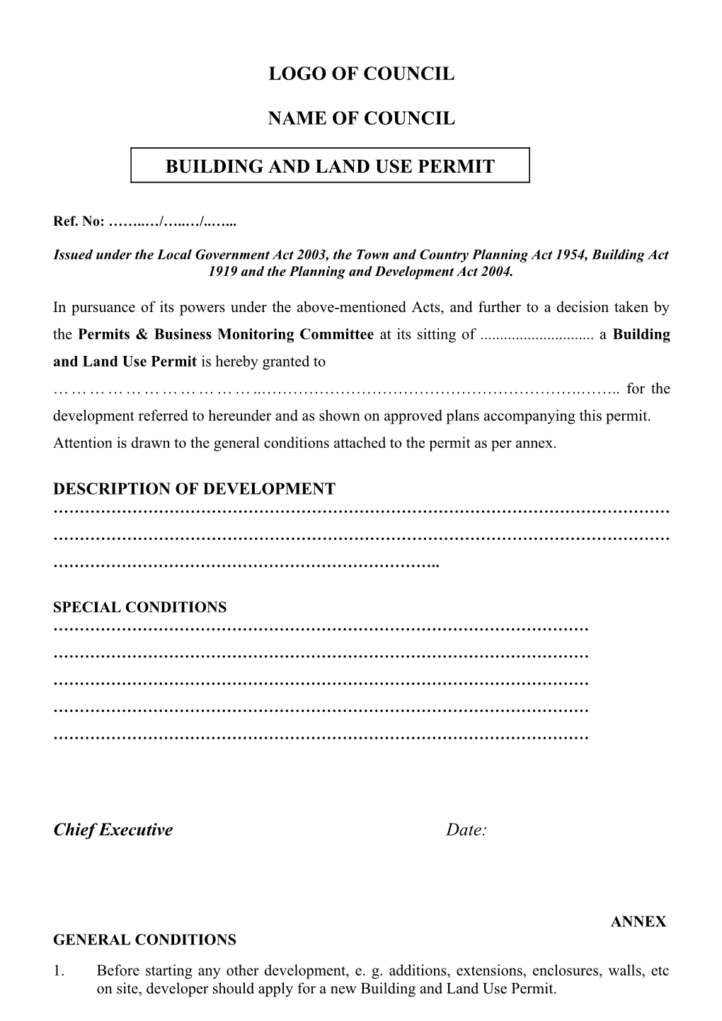 Building and Land Use Permit