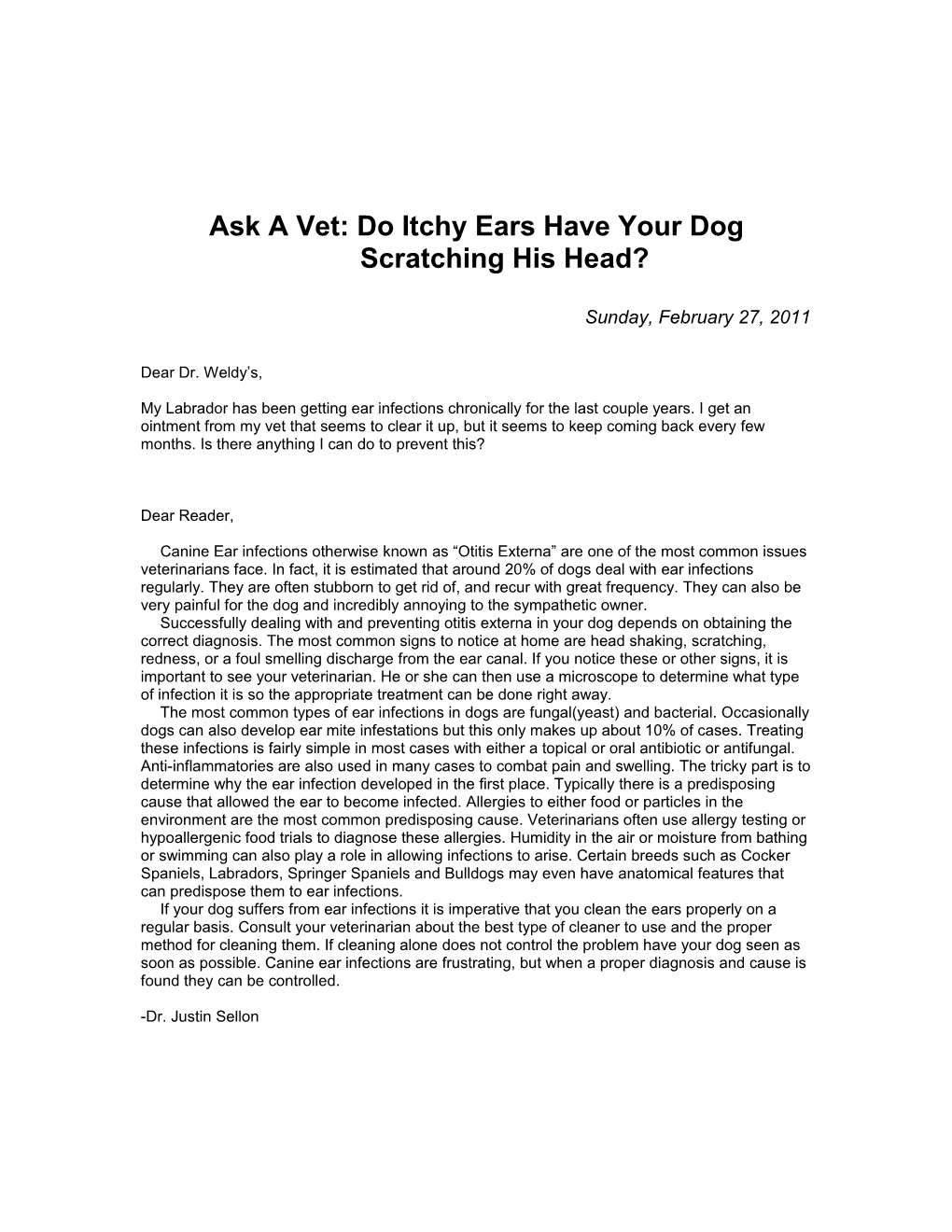 Ask a Vet: Do Itchy Ears Have Your Dog Scratching His Head
