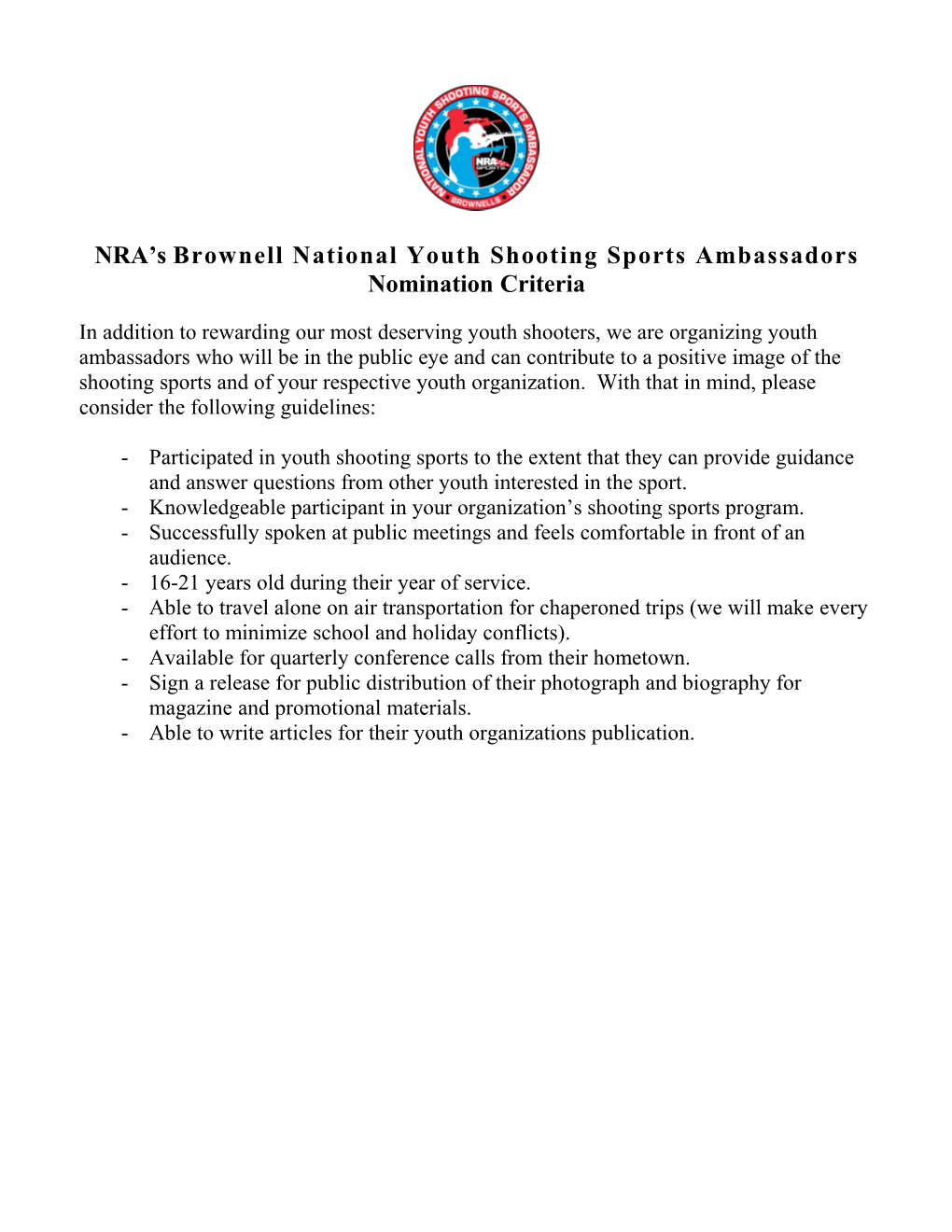 NRA S Brownell National Youth Shooting Sports Ambassadors