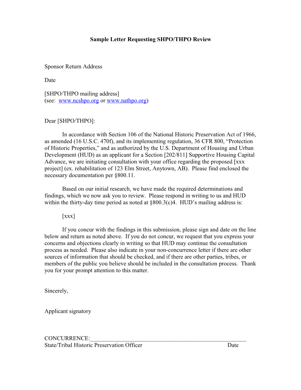 Sample Letter Requesting SHPO/THPO Review