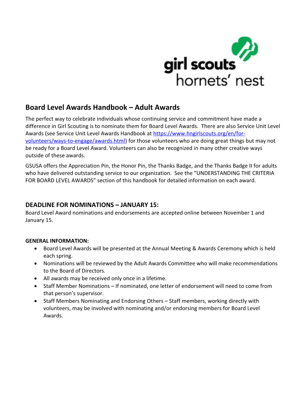 Board Level Awards Handbook Adult Awards