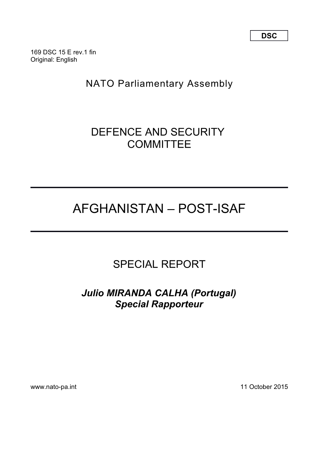 2015 DSC Draft Special Report on Afghanistan
