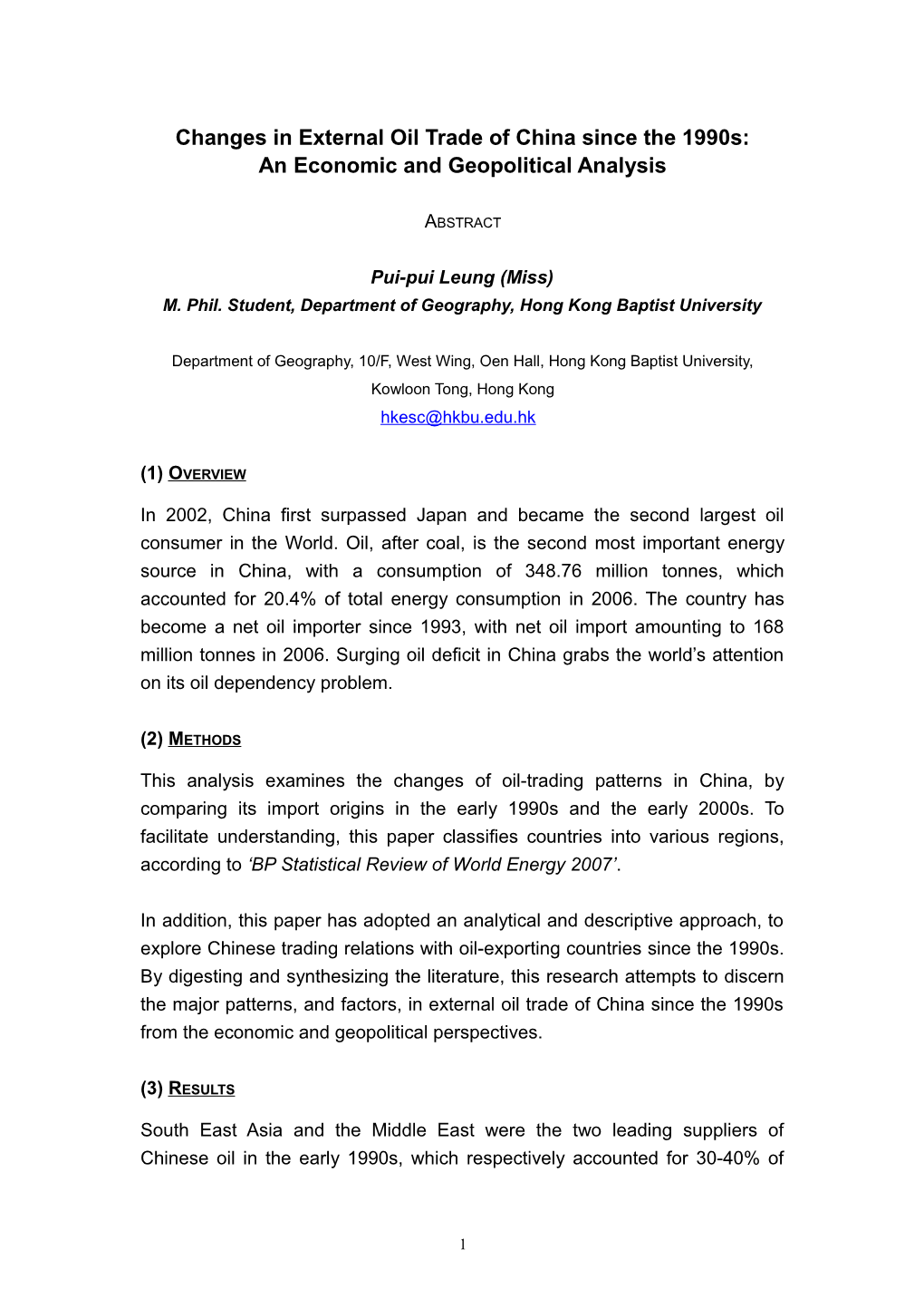 Changes in External Oil Trade of China Since the 1990S