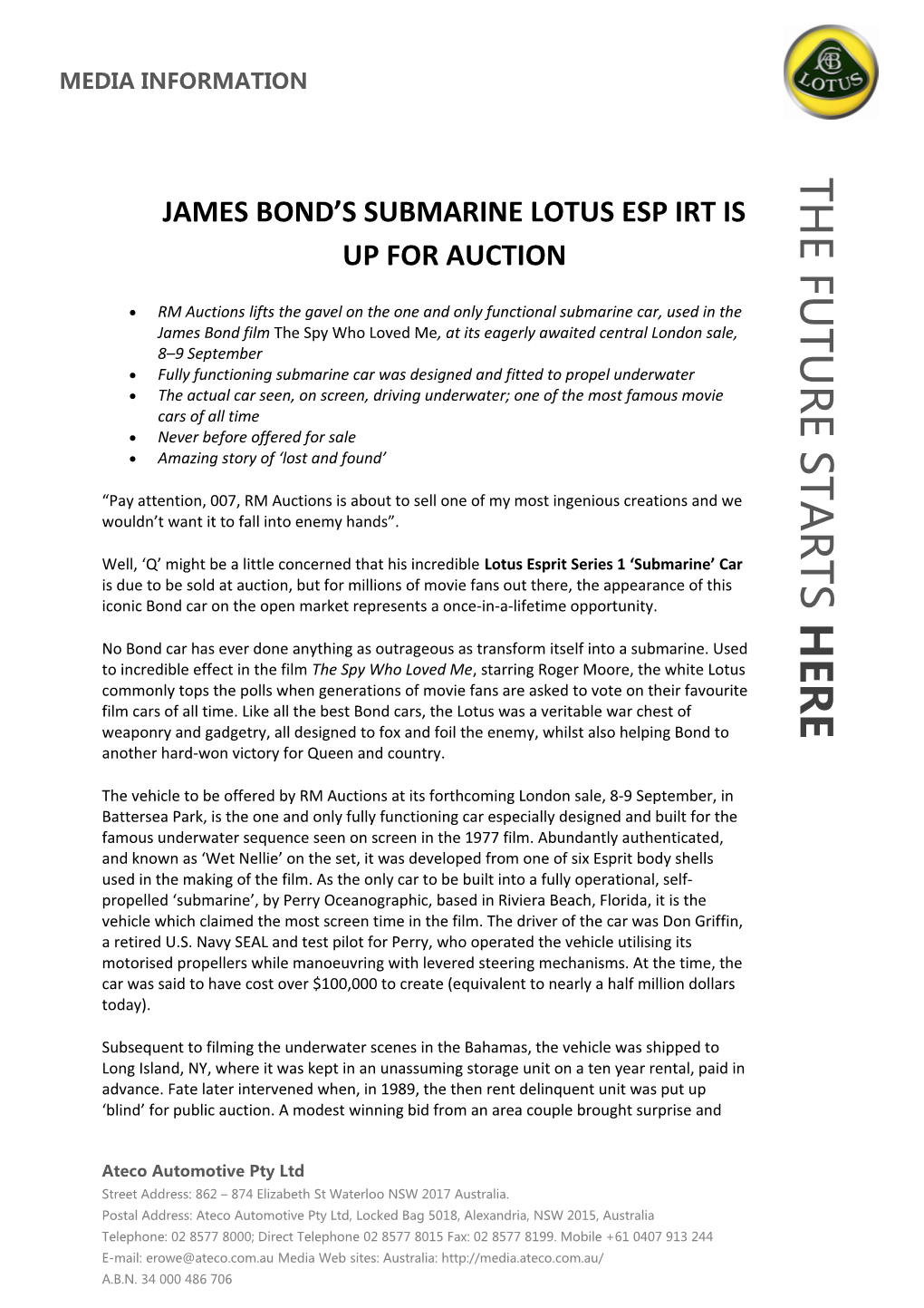 James Bond S Submarine Lotus Esp Irt Is up for Auction