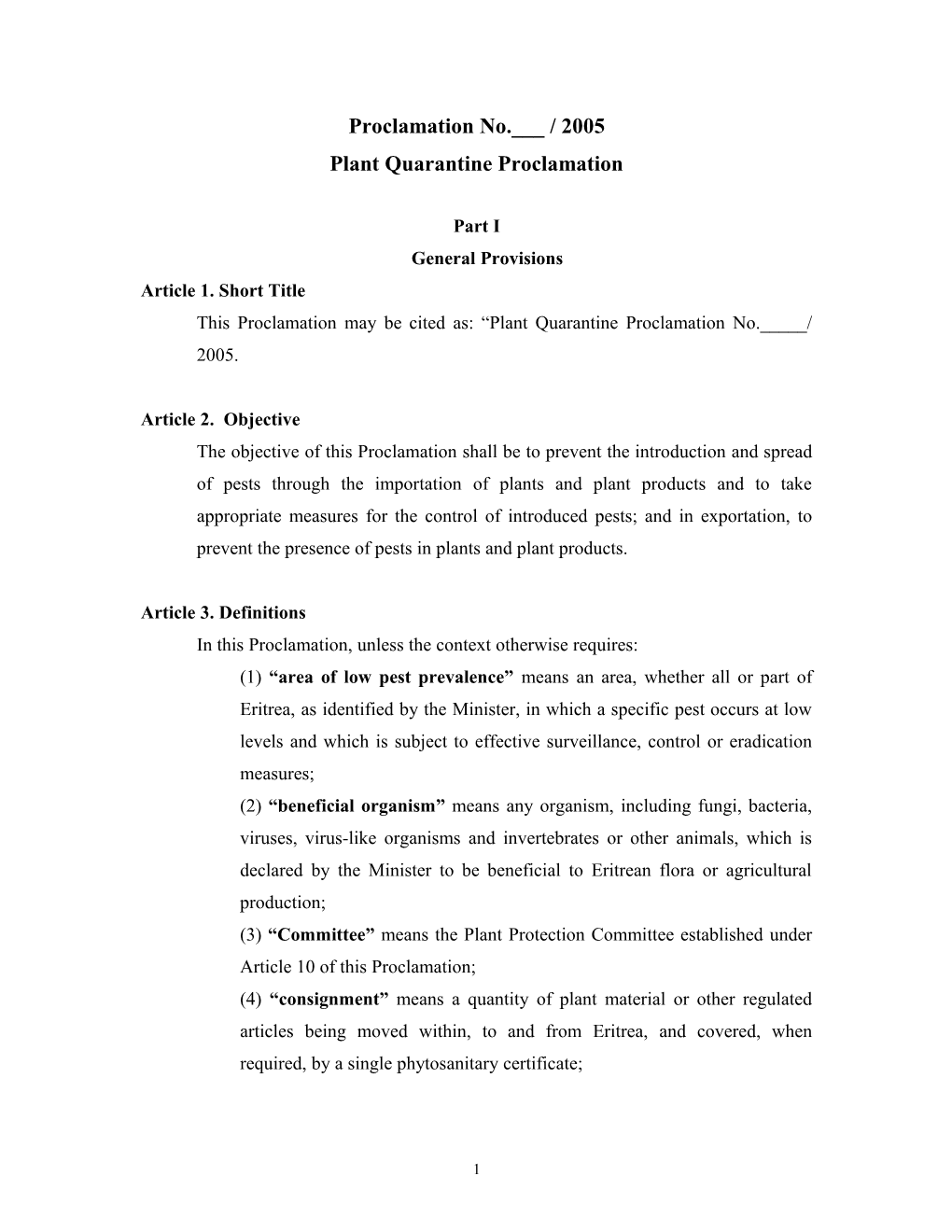 Plant Quarantine Proclamation