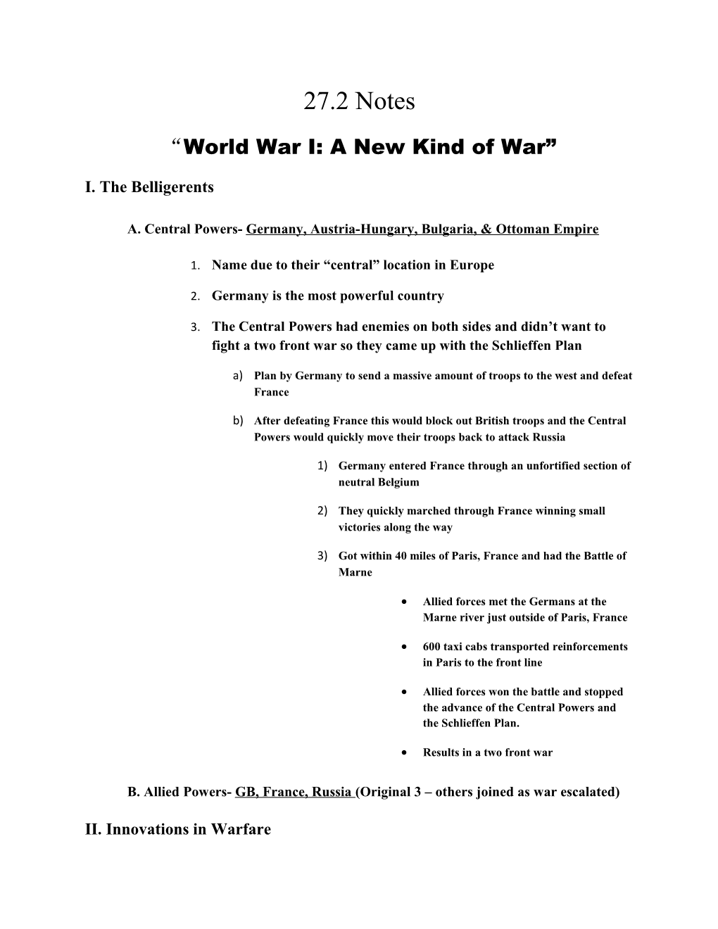 World War I: a New Kind of War
