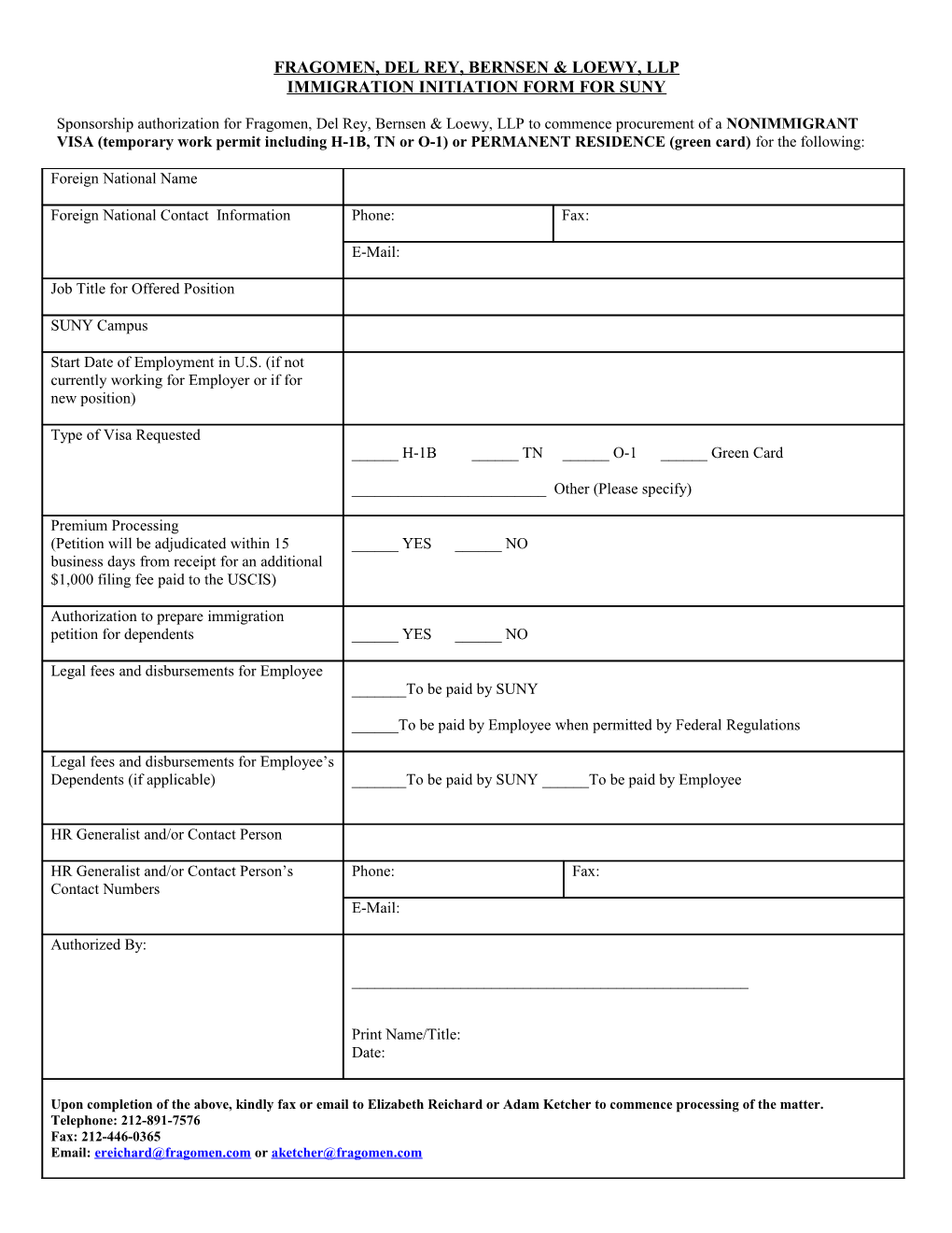 Immigration Initiation Form