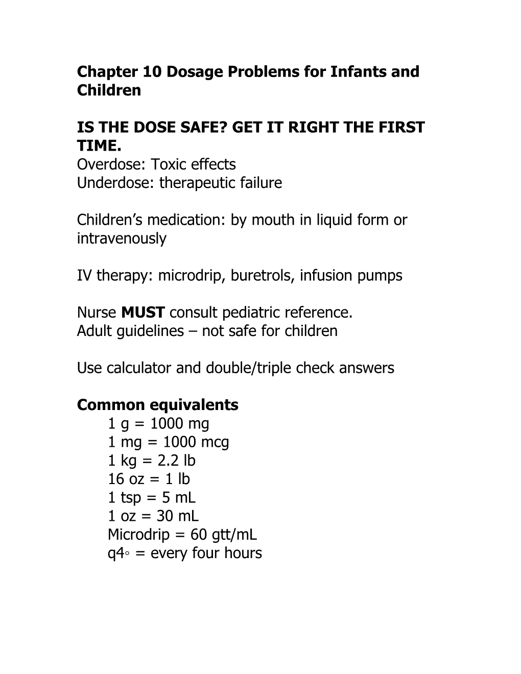 Chapter 10 Dosage Problems for Infants and Children