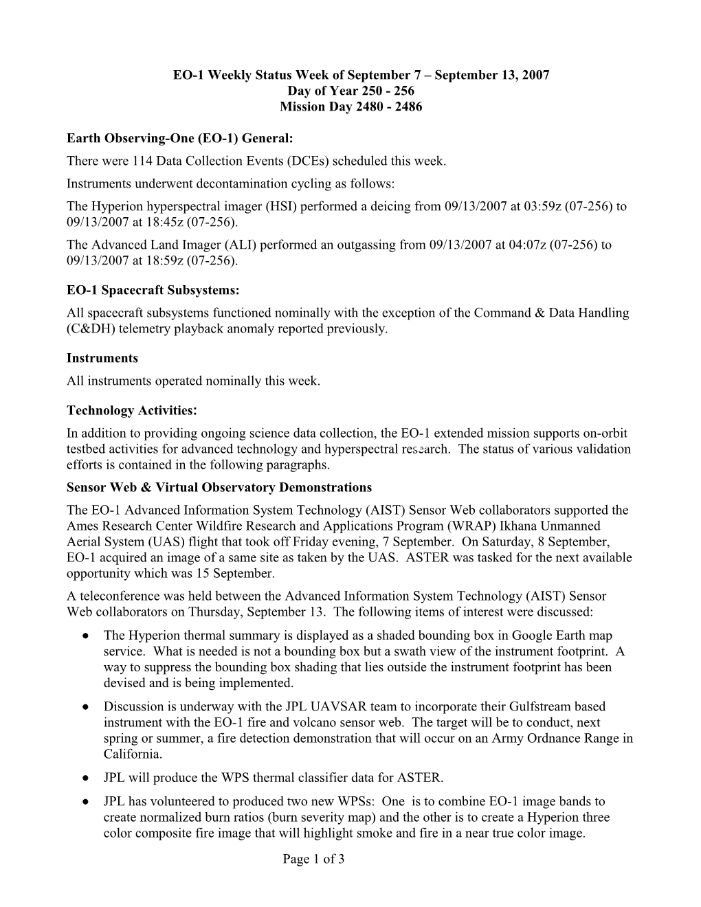 EO-1 Status Week of Jan 20-26, 2001 s2