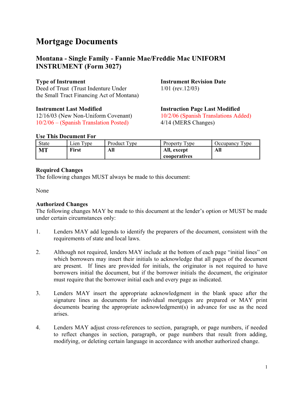 Instructions: Montana Security Instrument (Form 3027)