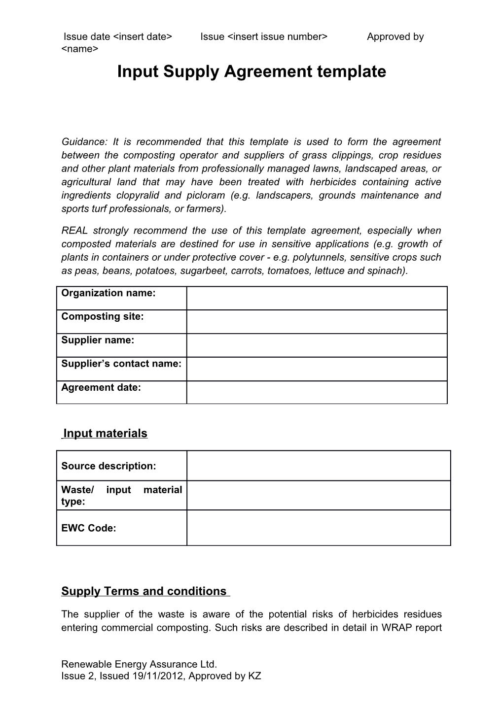 Input Supply Agreement