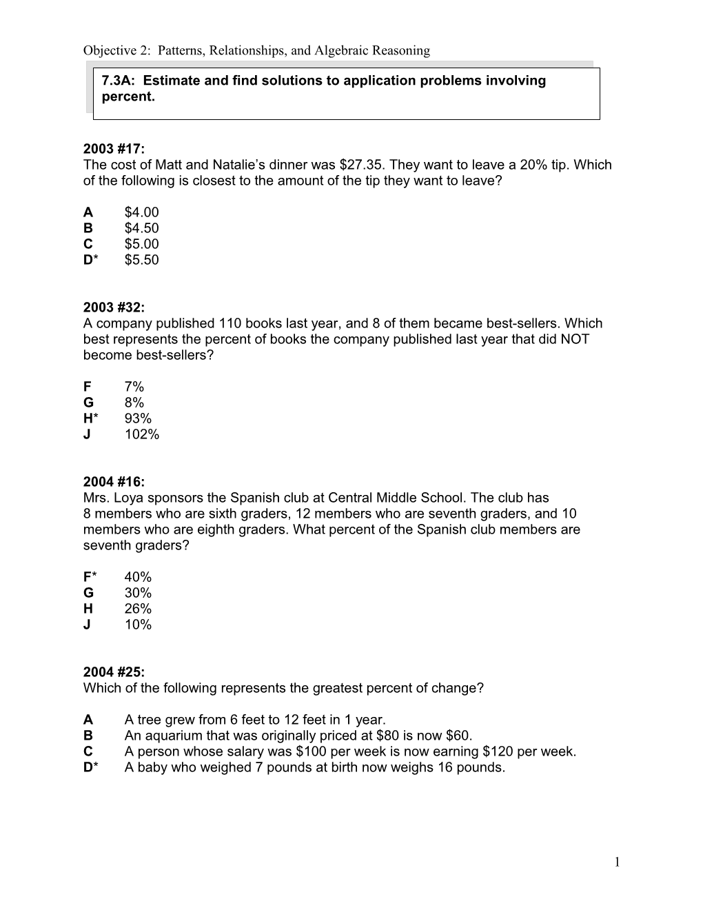 Objective 2: Patterns, Relationships, and Algebraic Reasoning