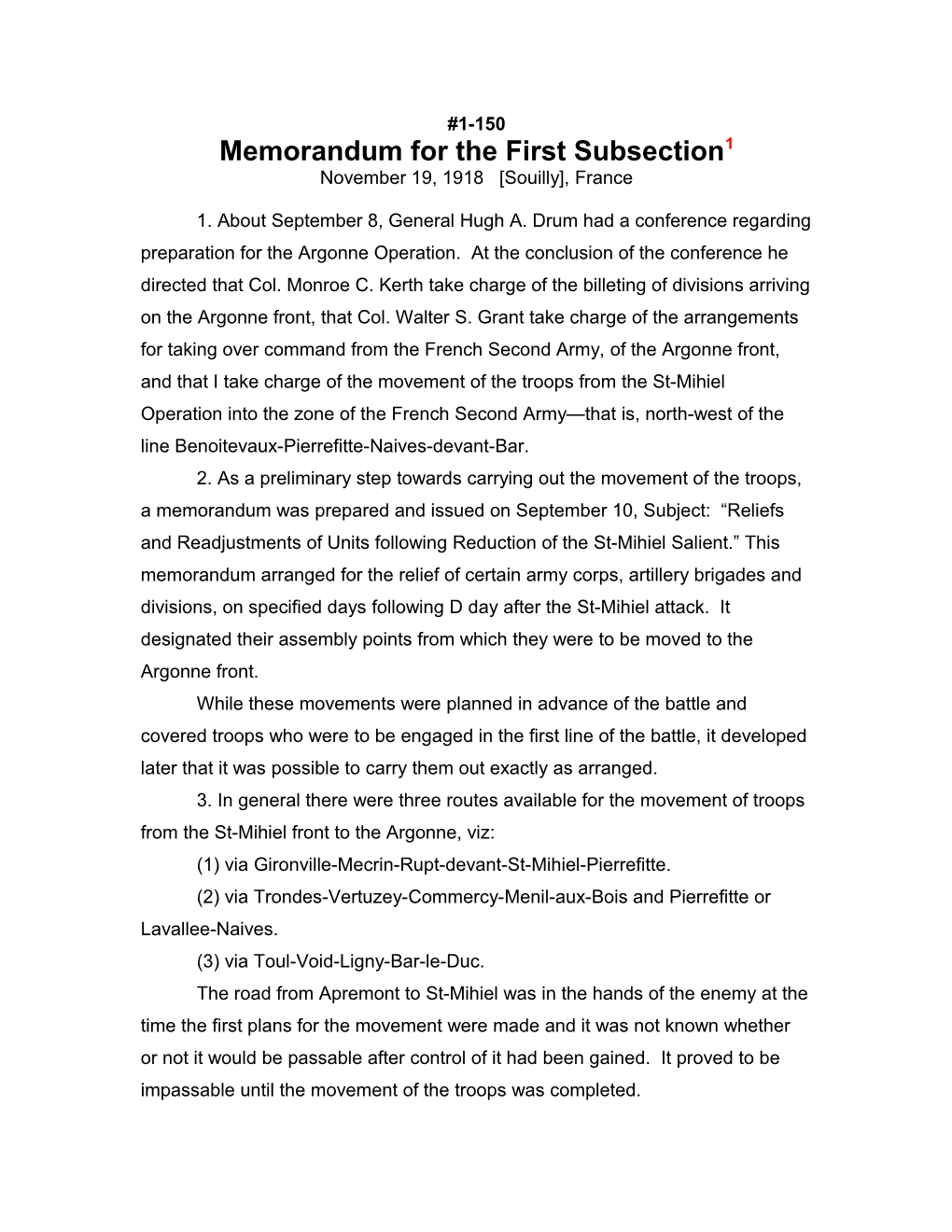 Memorandum for the First Subsection1