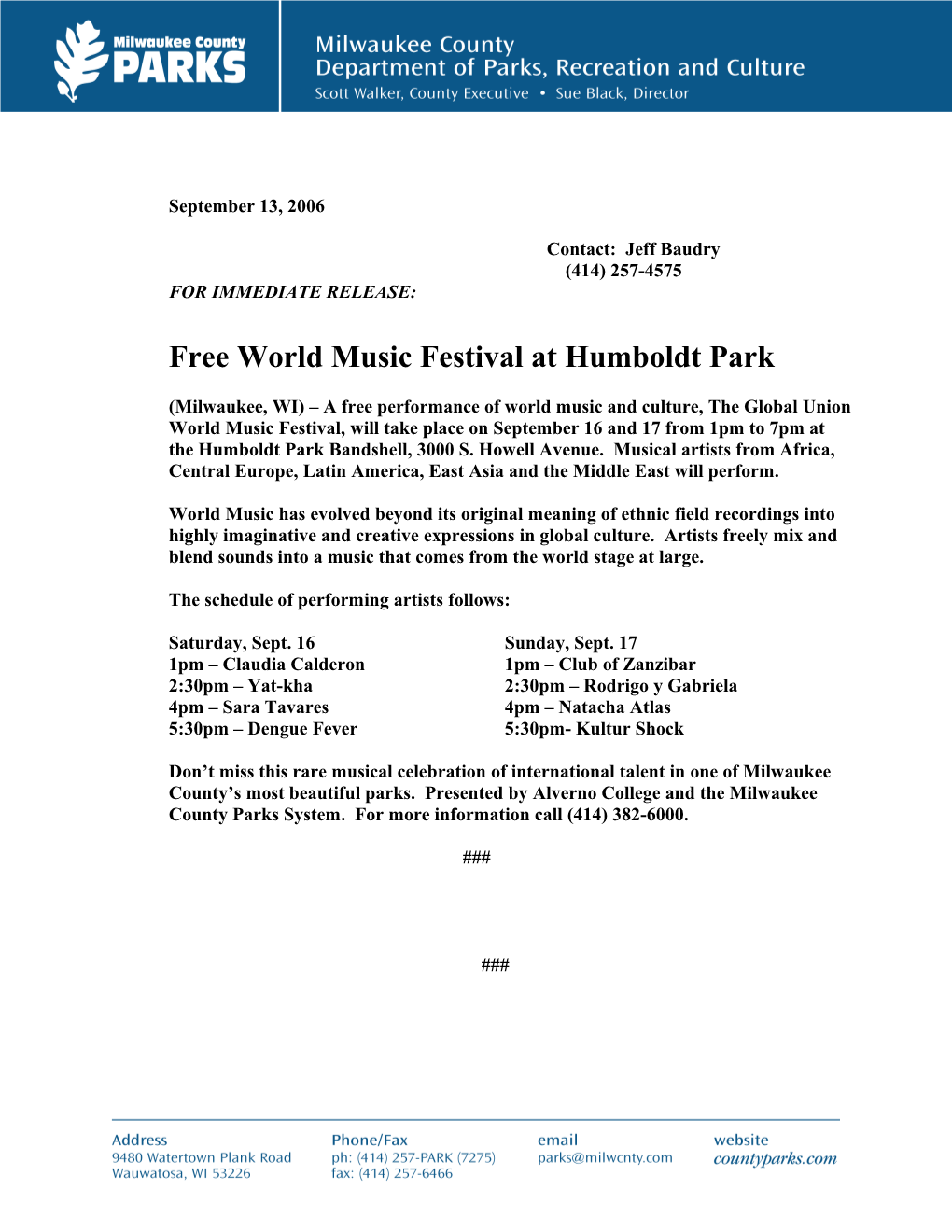 Free World Music Festival at Humboldt Park