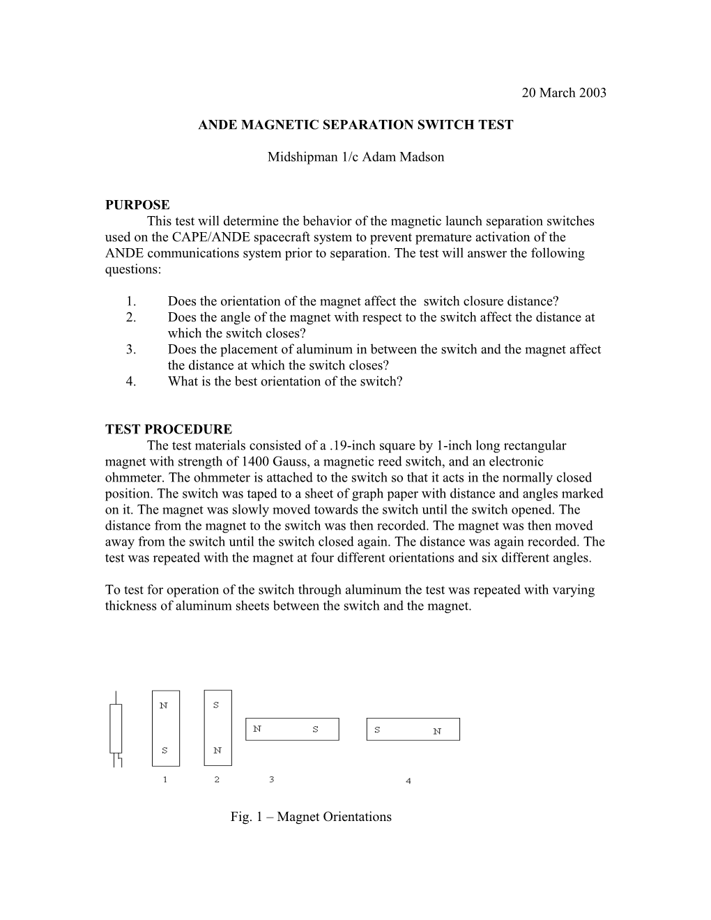 Ande Magnetic Separation Switch Test