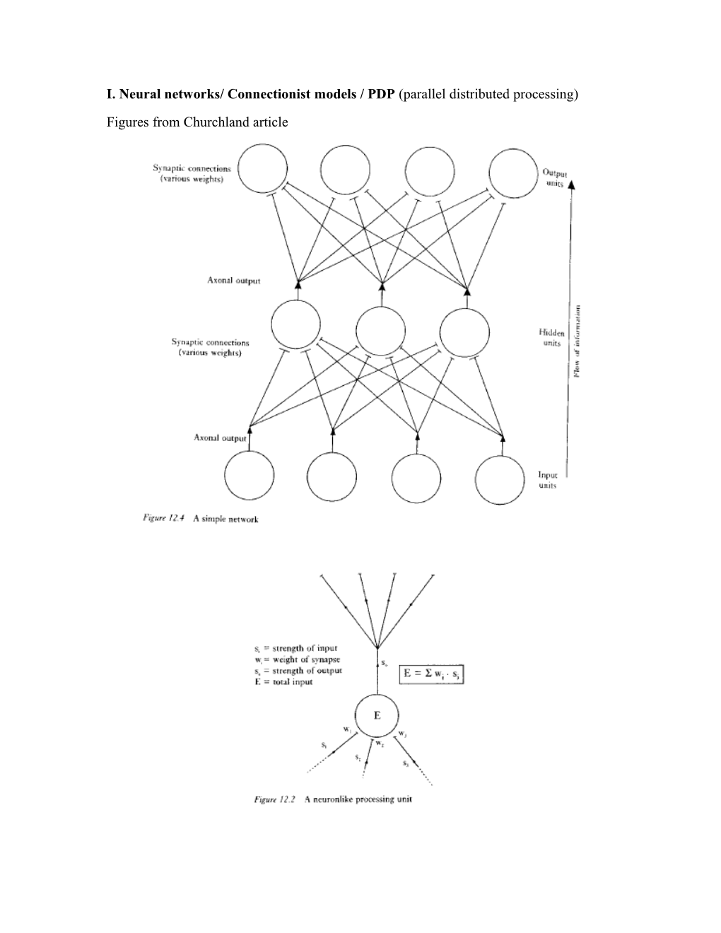 I. Neural Networks/ Connectionist Models / PDP (Parallel Distributed Processing)