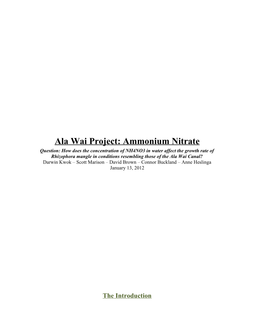 Ala Wai Project: Ammonium Nitrate