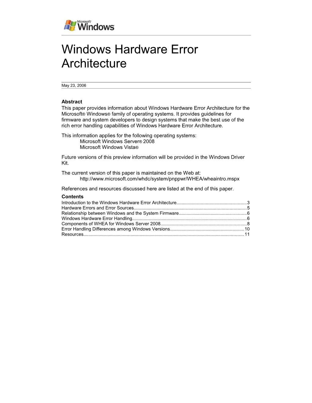 Windows Hardware Error Architecture