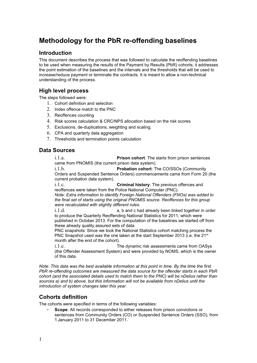 Methodology for the Pbr Re-Offending Baselines