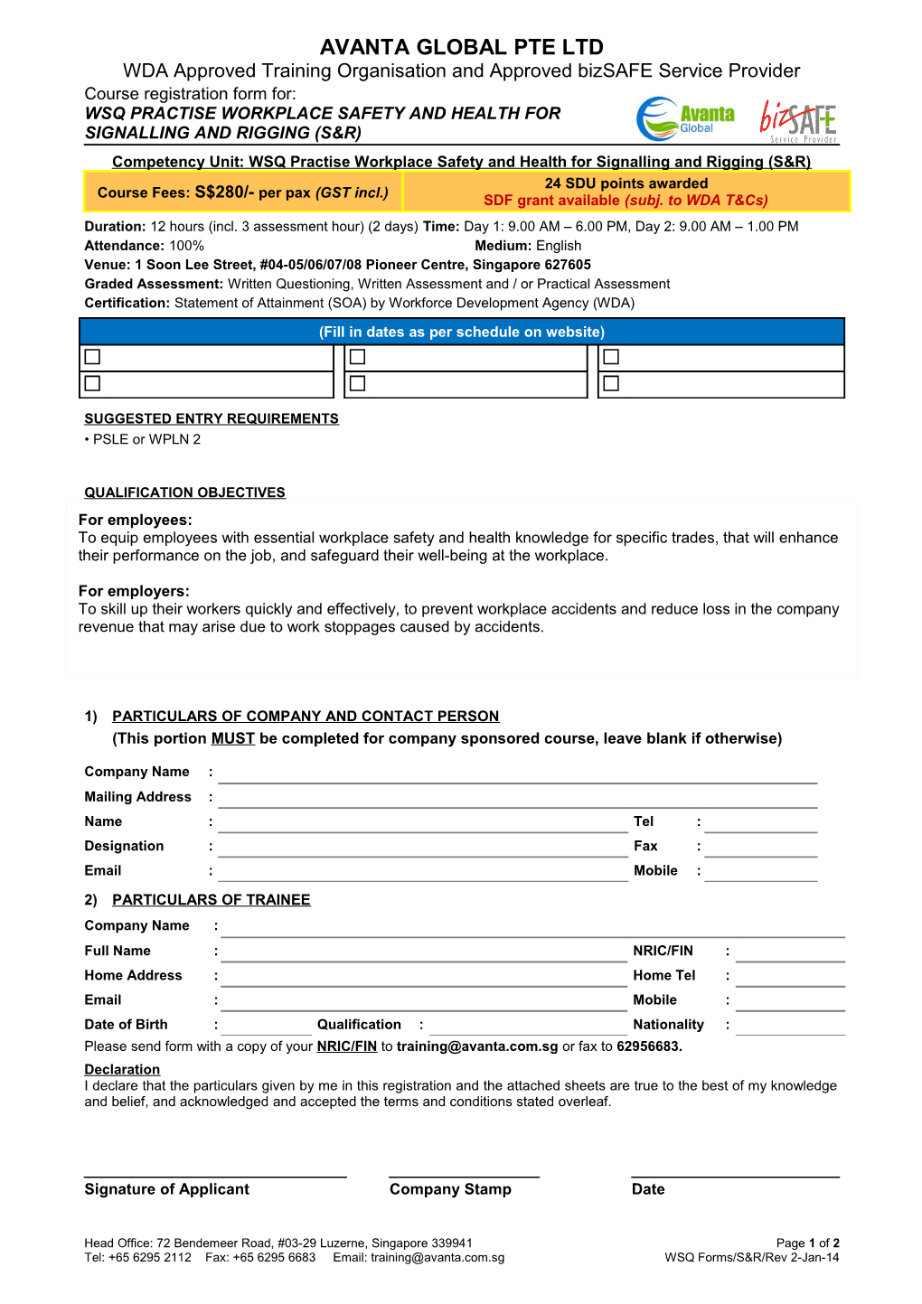 Competency Unit: WSQ Practise Workplace Safety and Health for Signalling and Rigging (S&R)