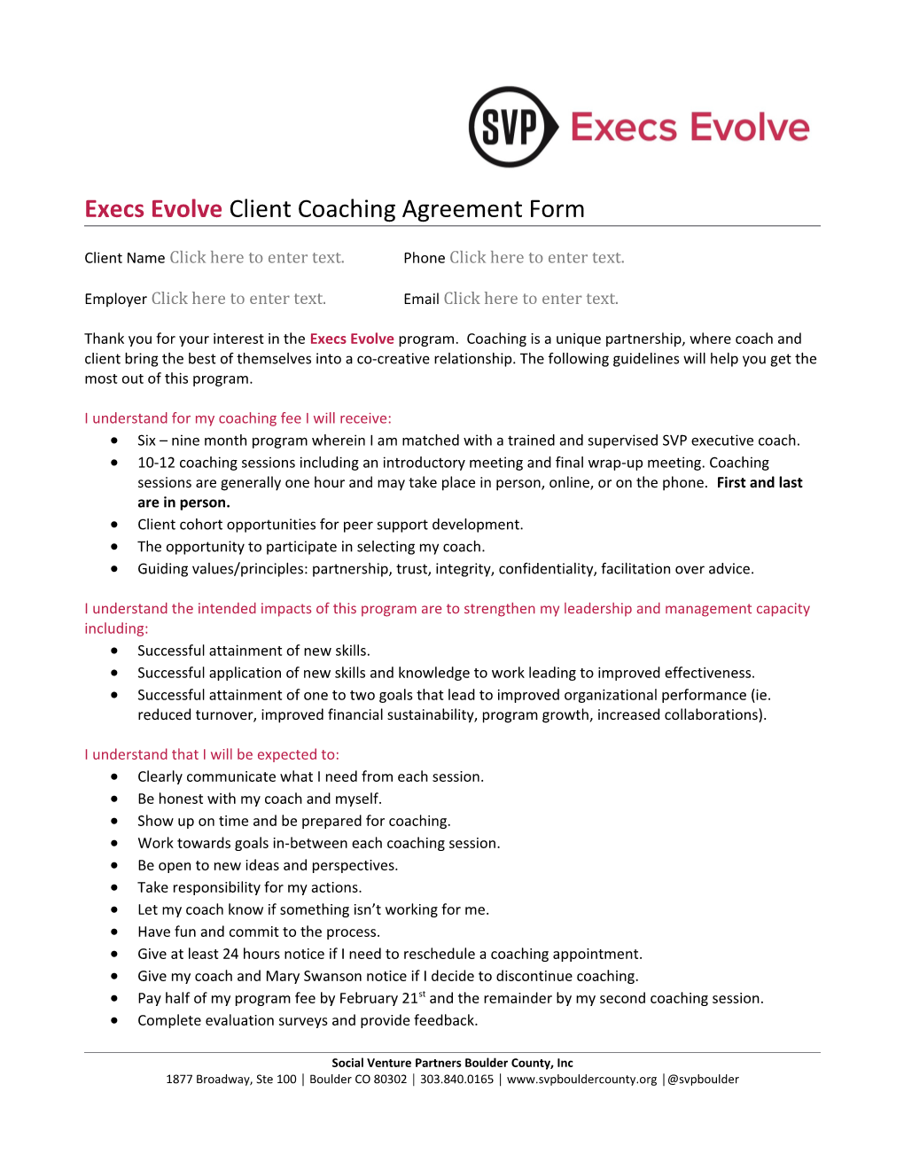 Execs Evolveclient Coaching Agreement Form