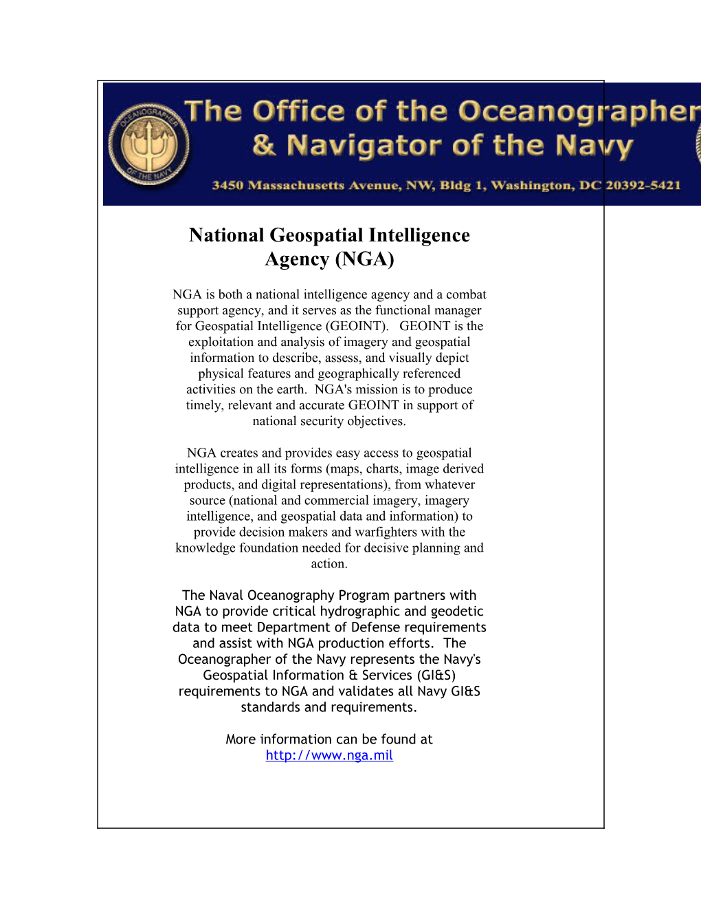 National Geospatial Intelligence Agency (NGA)