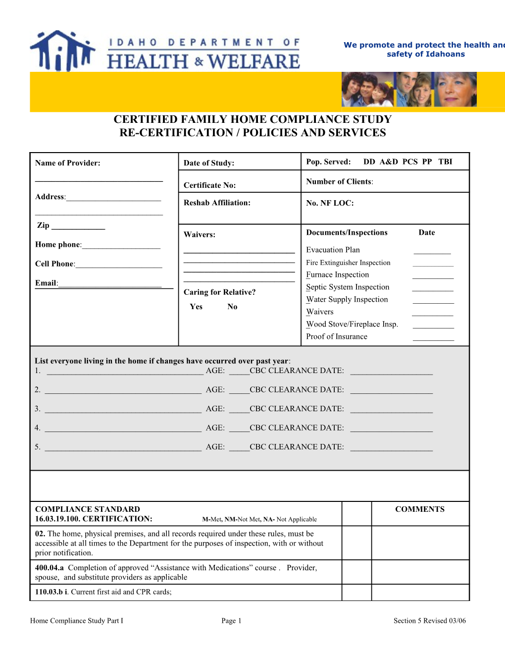 Home Compliance Study Part I Page 1 Section 5 Revised 03/06