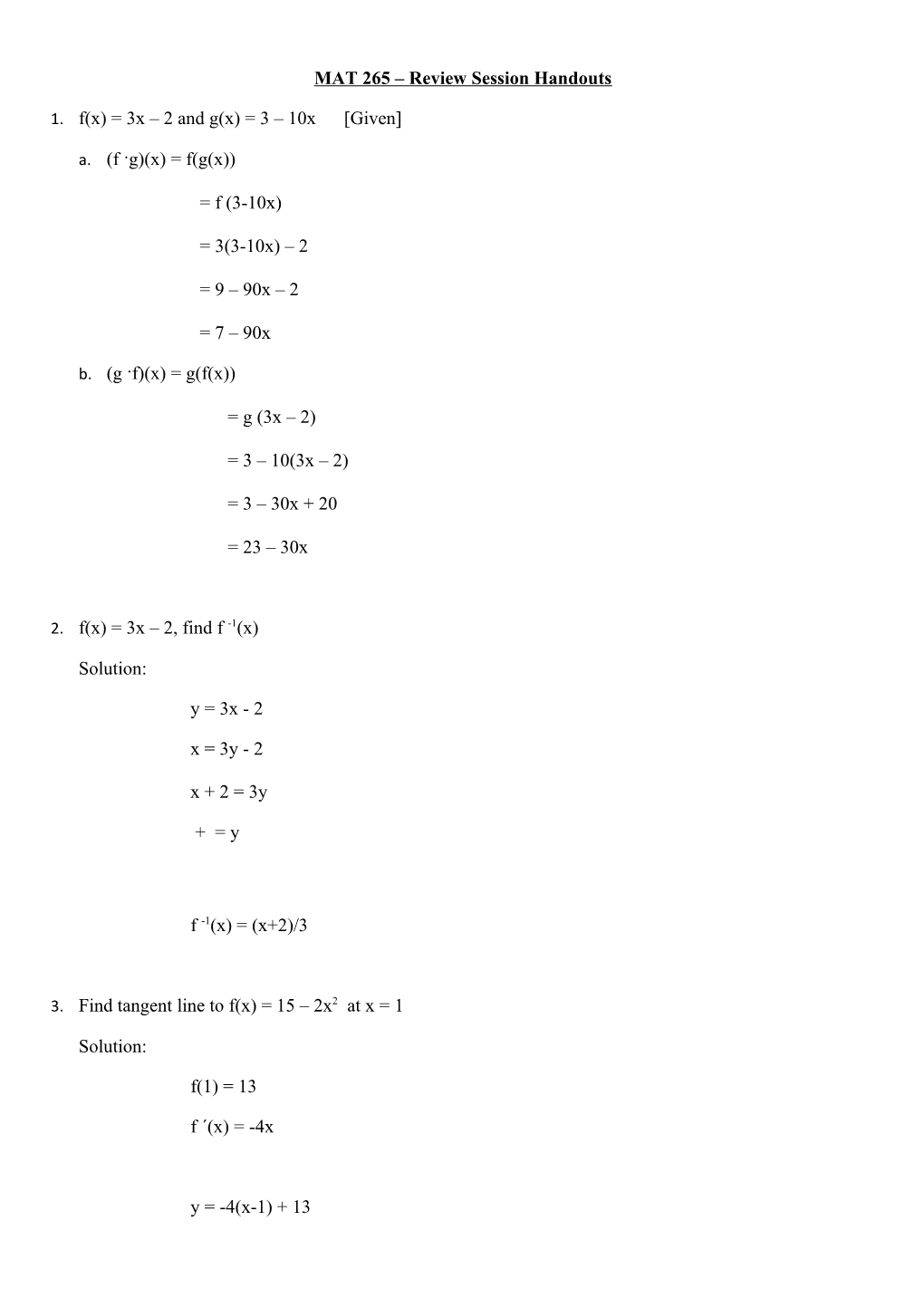 MAT 265 Review Session Handouts