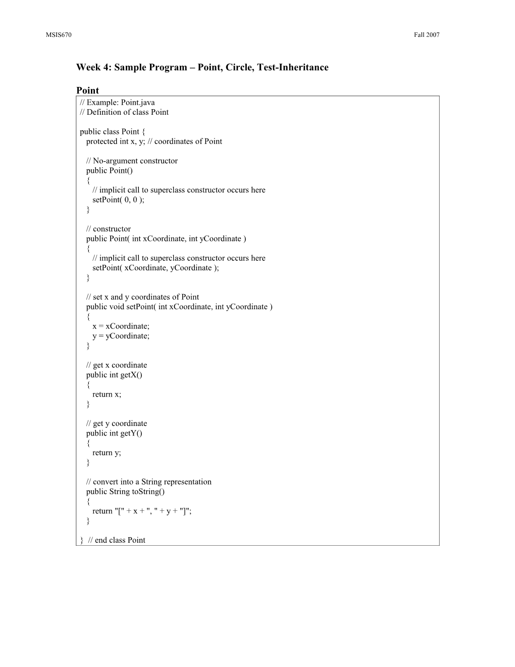 Week 4: Sample Program Point, Circle, Test-Inheritance