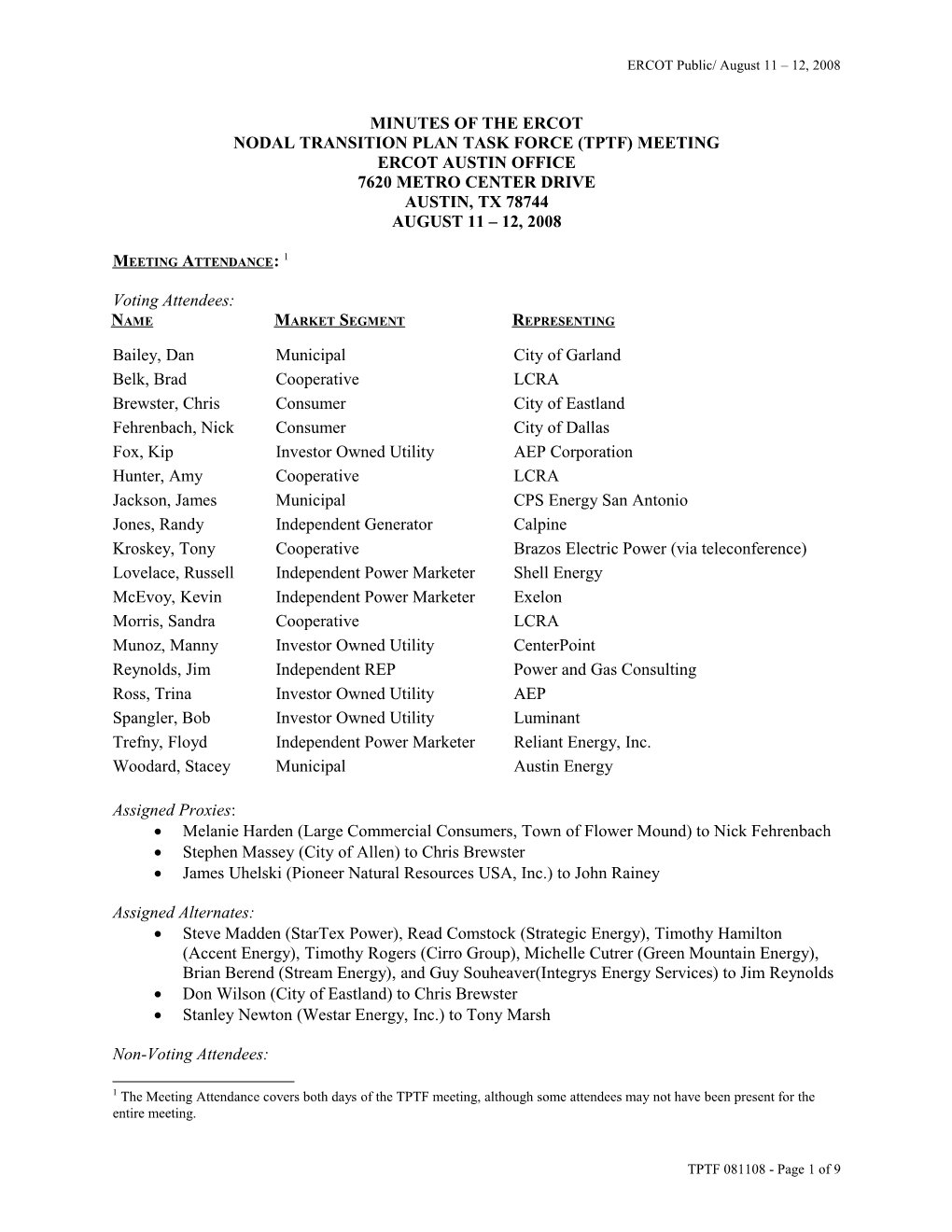 TPTF Draft Agenda Items: July 21 23, 2008
