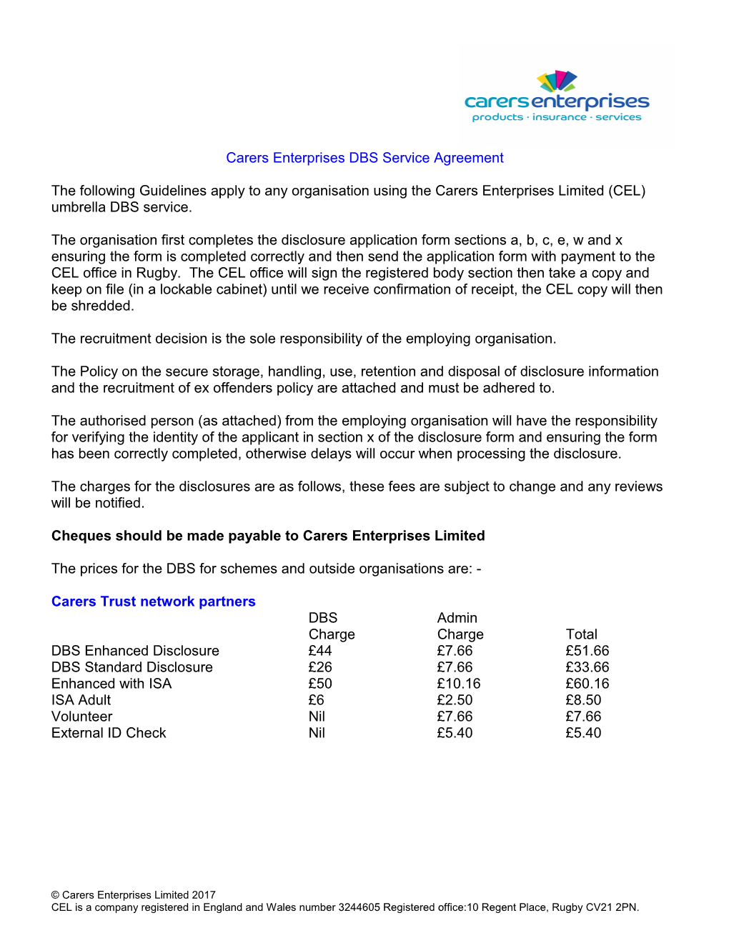 Carers Enterprises DBS Service Agreement
