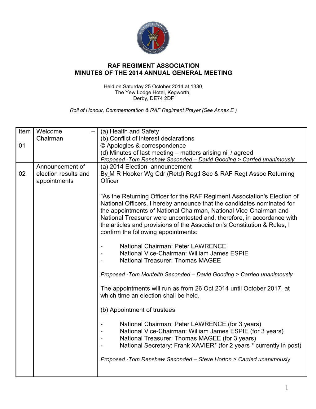 Minutes of the 2014 Annual General Meeting