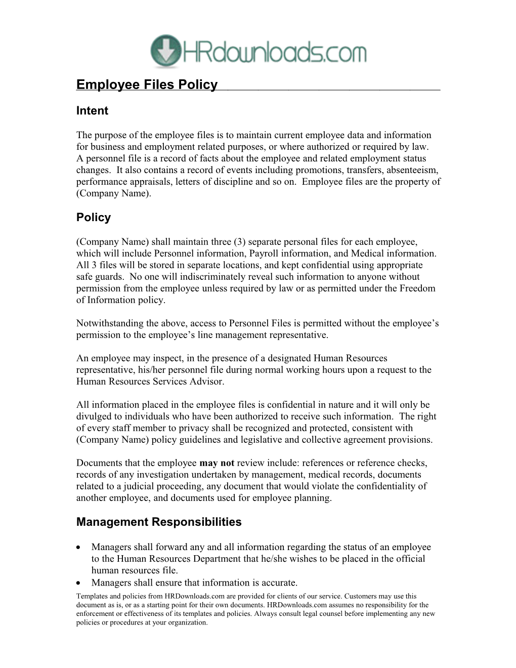 Employee Files Policy