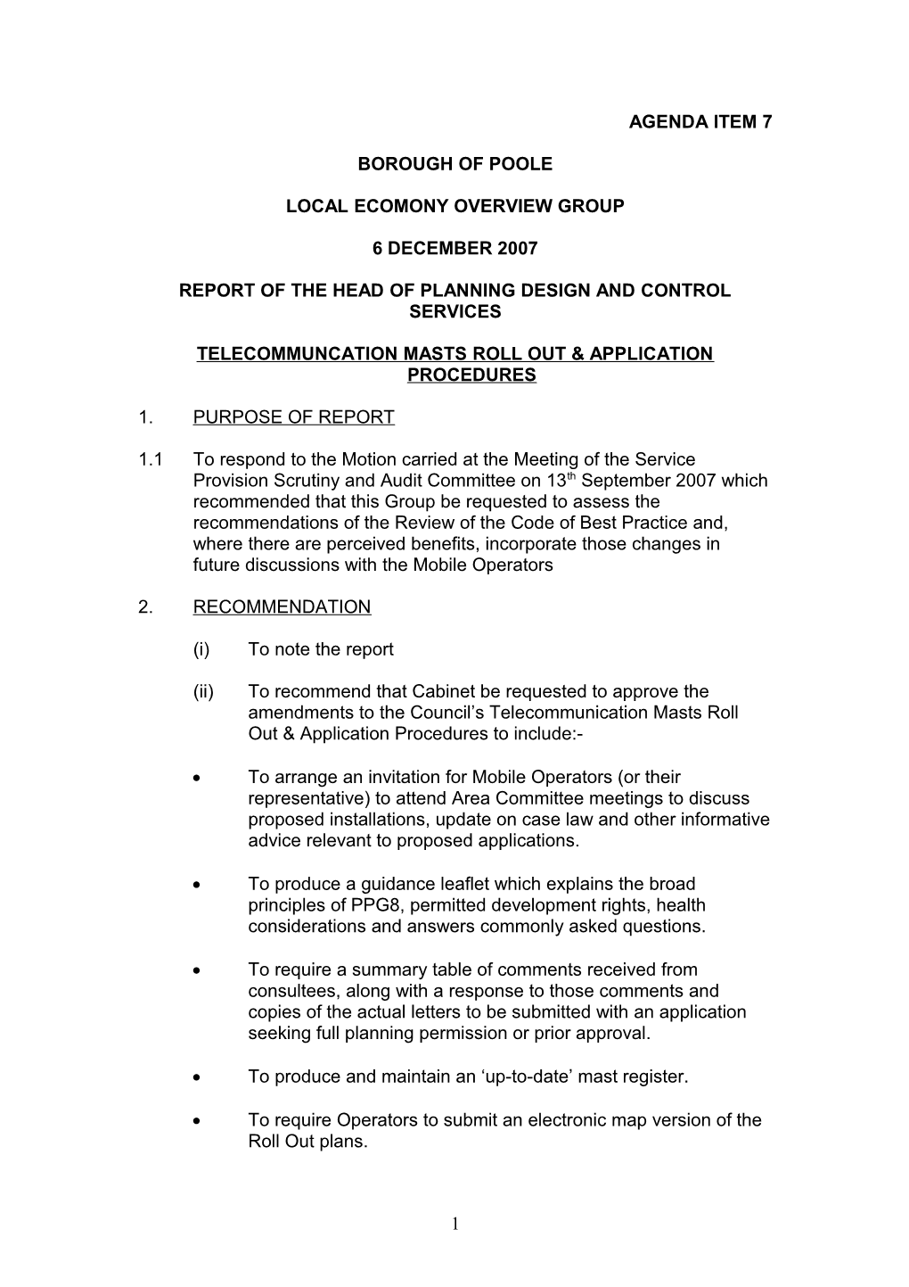 Telecommuncation Masts Roll out & Application Procedures