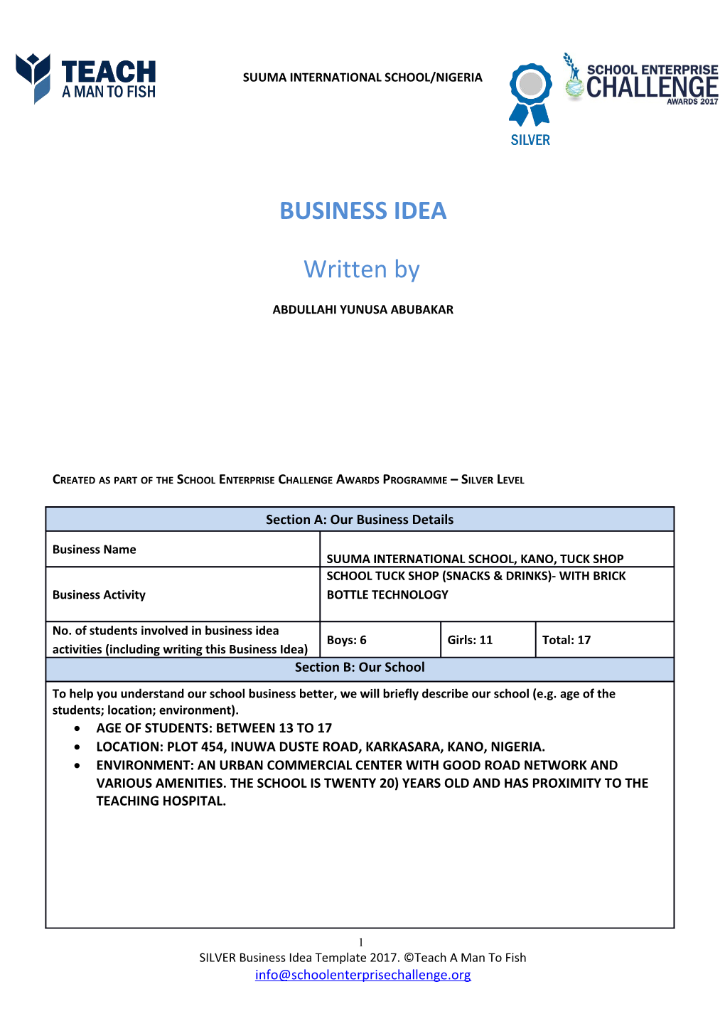 School Enterprise Challenge Business Idea Template s6