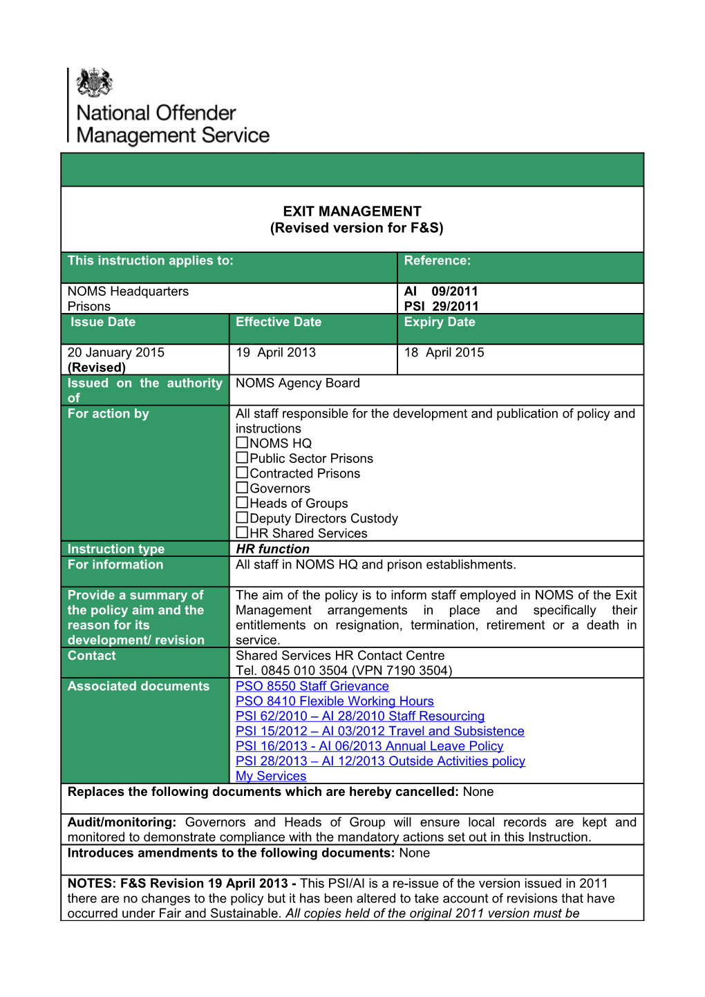 EXIT MANAGEMENT (Revised Version for F&S)