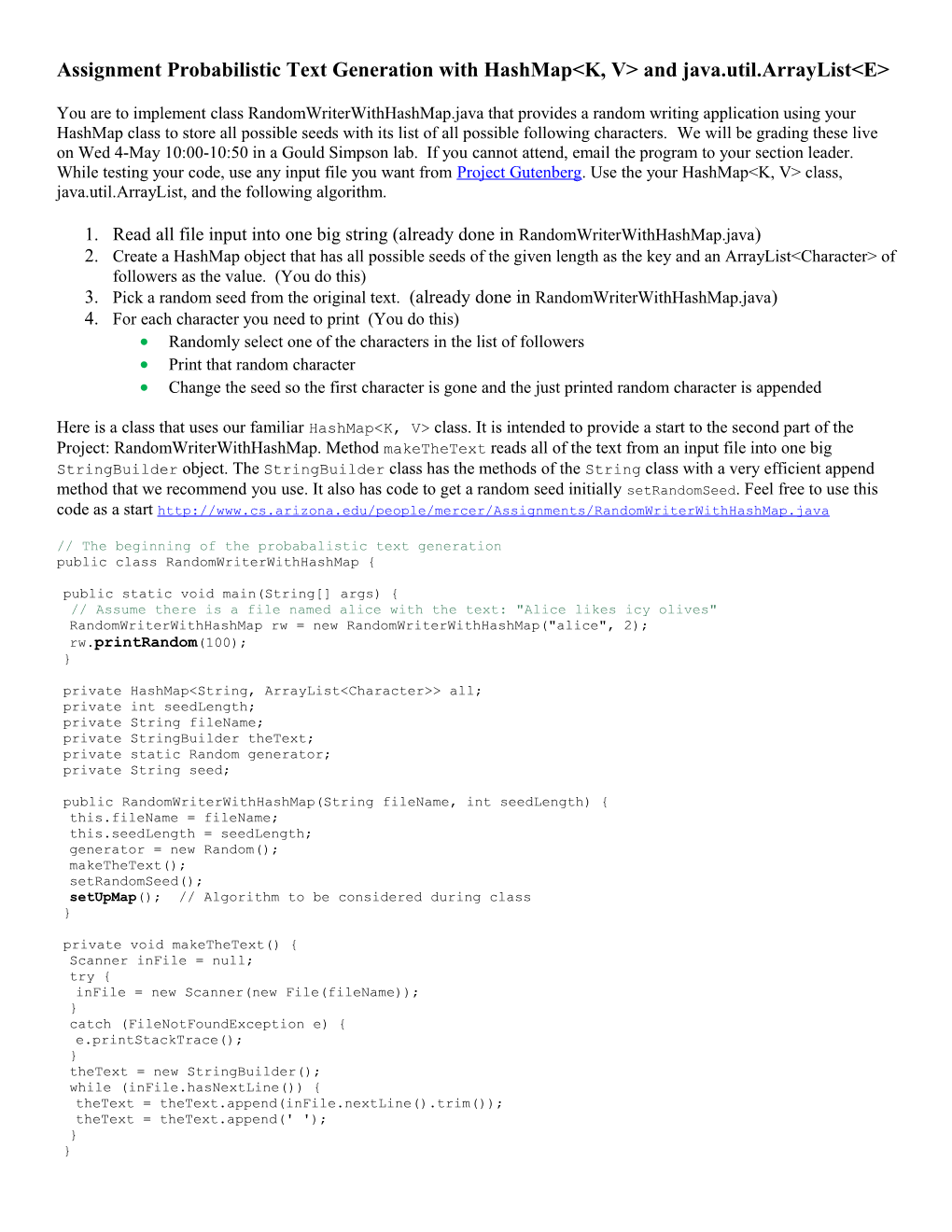 Assignment Probabilistic Text Generation with Hashmap&lt;K, V&gt; And