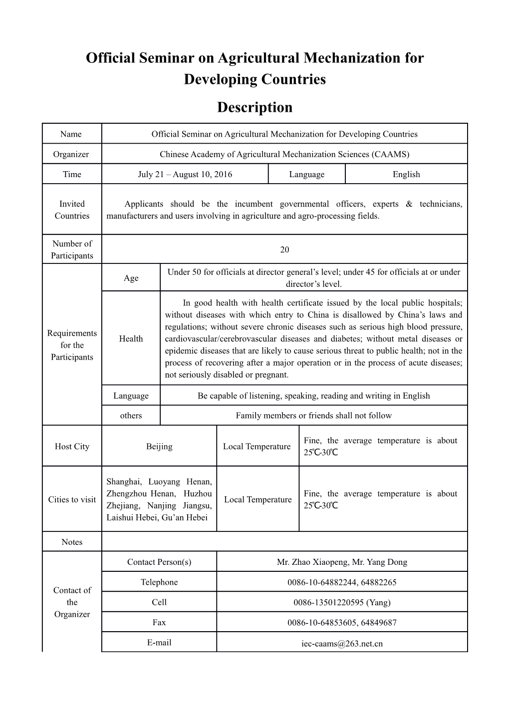 Official Seminar on Agricultural Mechanization for Developing Countries