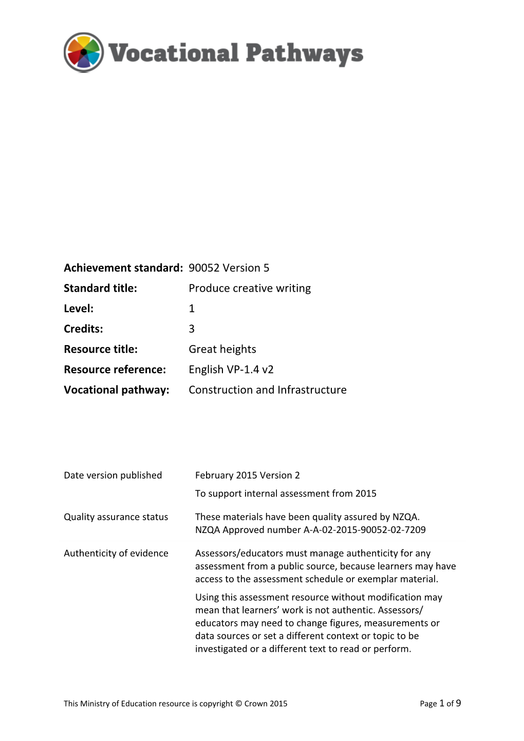 Vocational Pathways Internal Assessment Resource s14