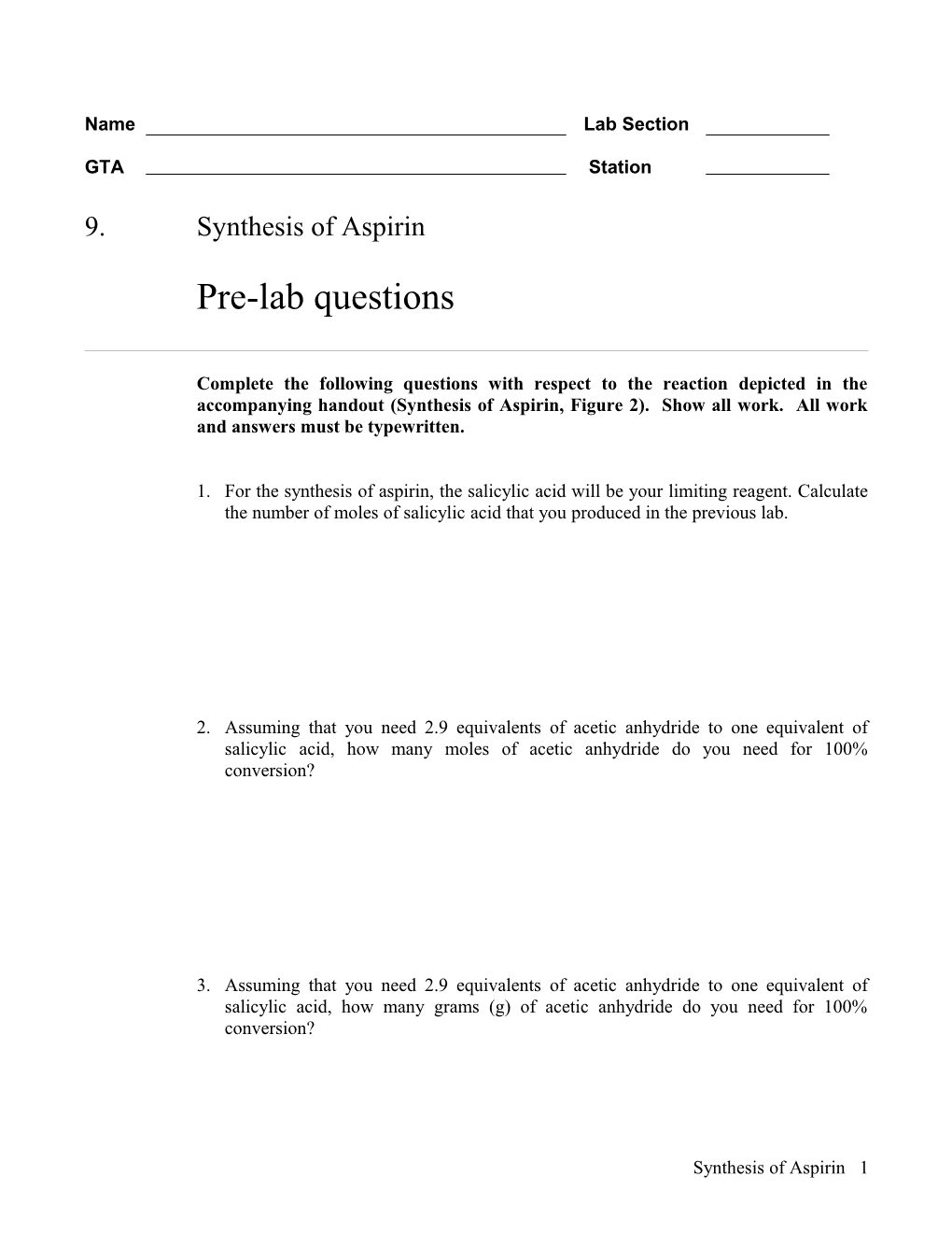 9. Synthesis of Aspirin