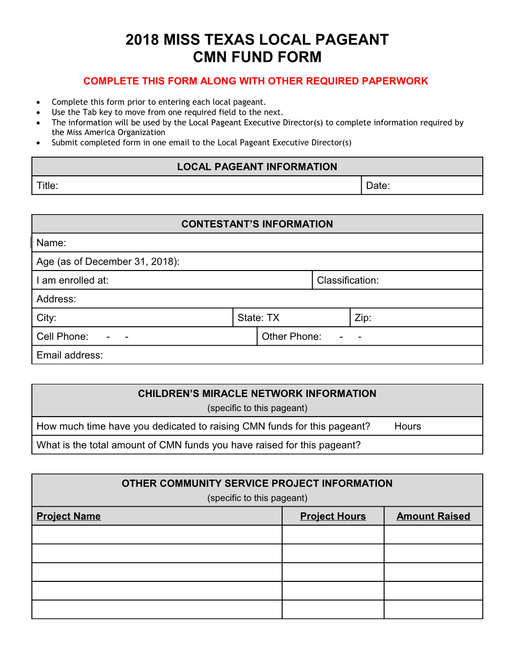 Complete This Form Along with Other Required Paperwork