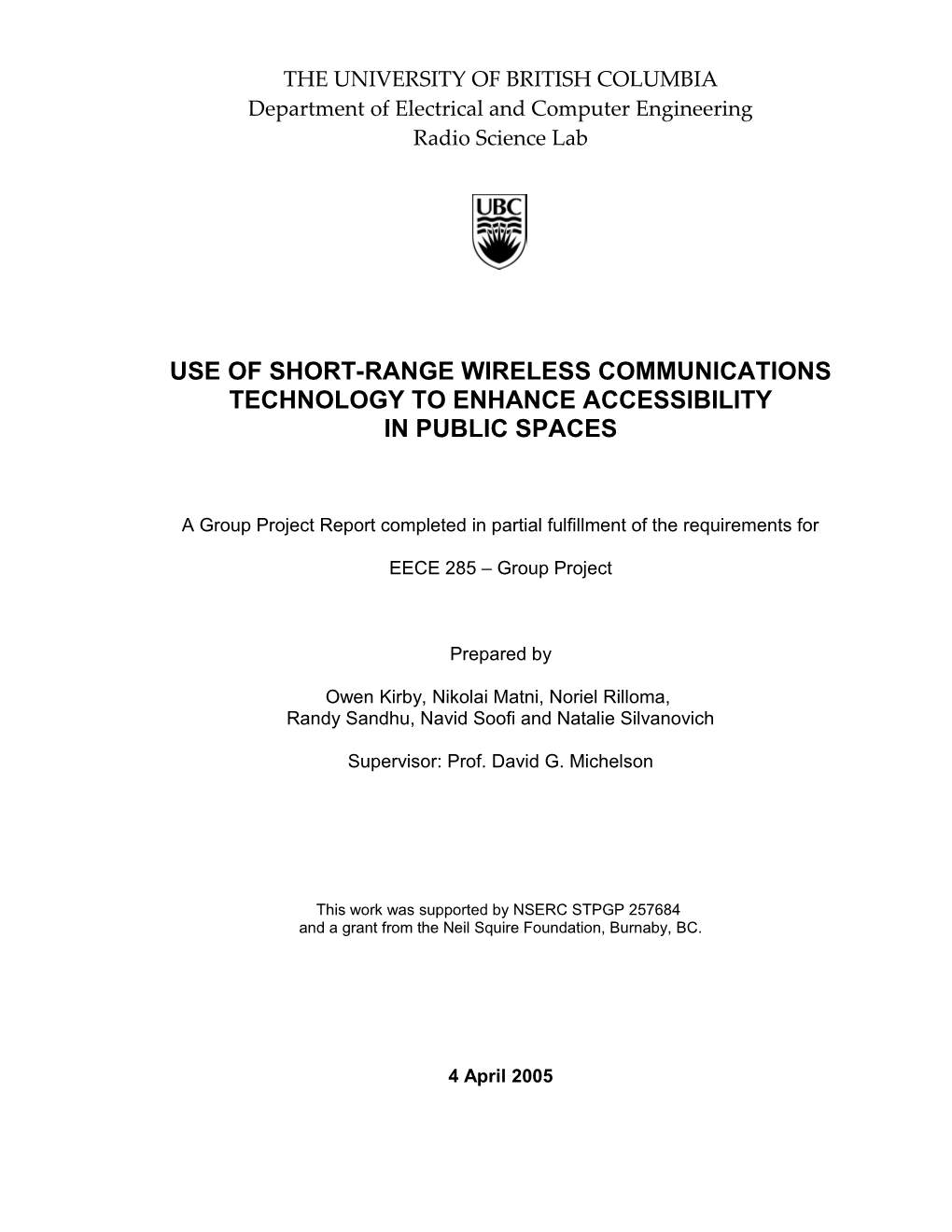 USE of SHORT-RANGE Wireless Communications TECHNOLOGY to ENHANCE ACCESSIBILITY